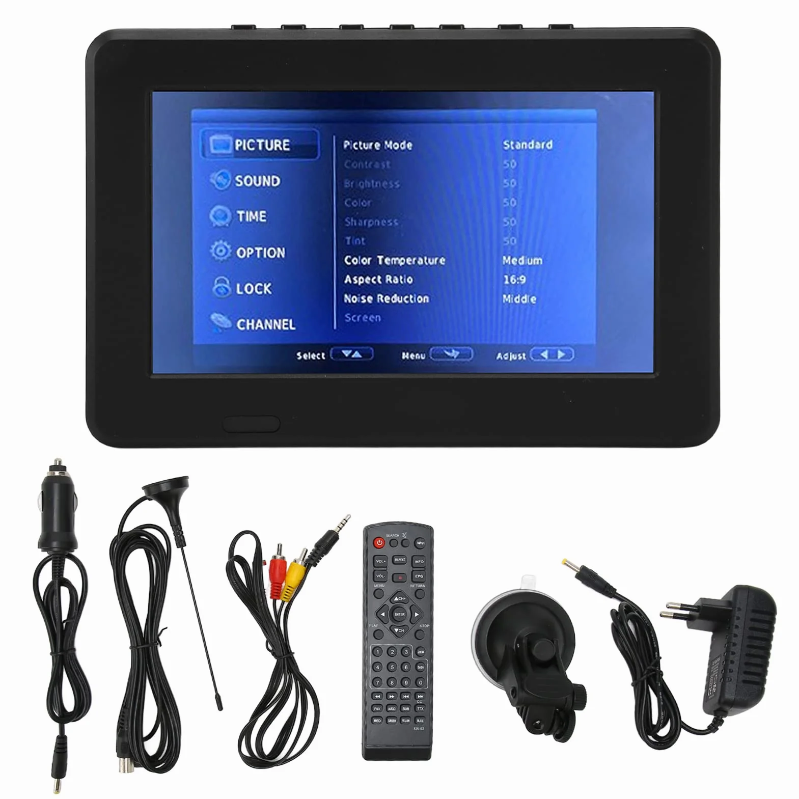 Téléviseur Portable 7 Pouces LED 1080p pour Voiture avec Piles Rechargeables USB AV
