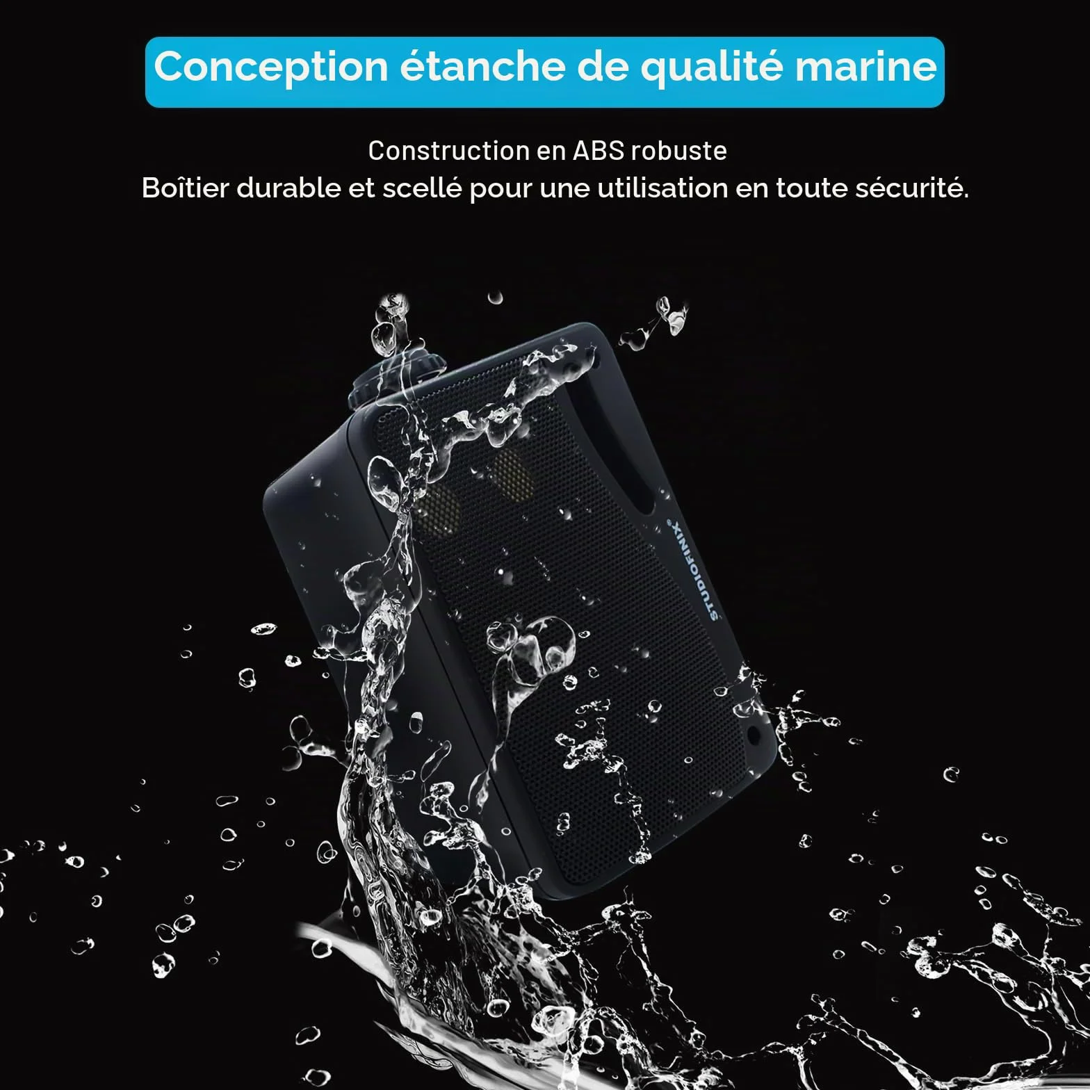 STUDIOFINIX 3,5 Pouces Haut-parleurs étanches pour 200W l'extérieur pour Montage en Surface, Marin et Mural - Grille ABS Robuste pour la Maison, Le Bateau, la Piscine, Le Patio (Noir)