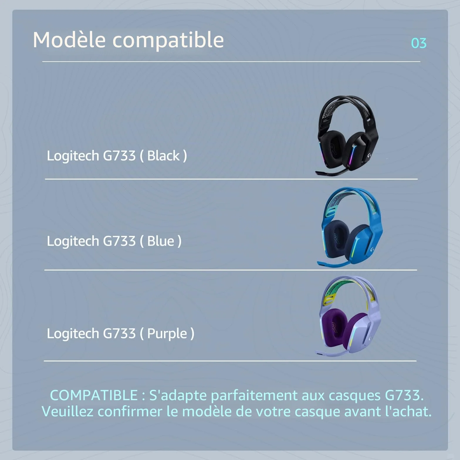 Logi Tech G733 G335 Coussinets Oreillettes Remplacement Gaming Noir
