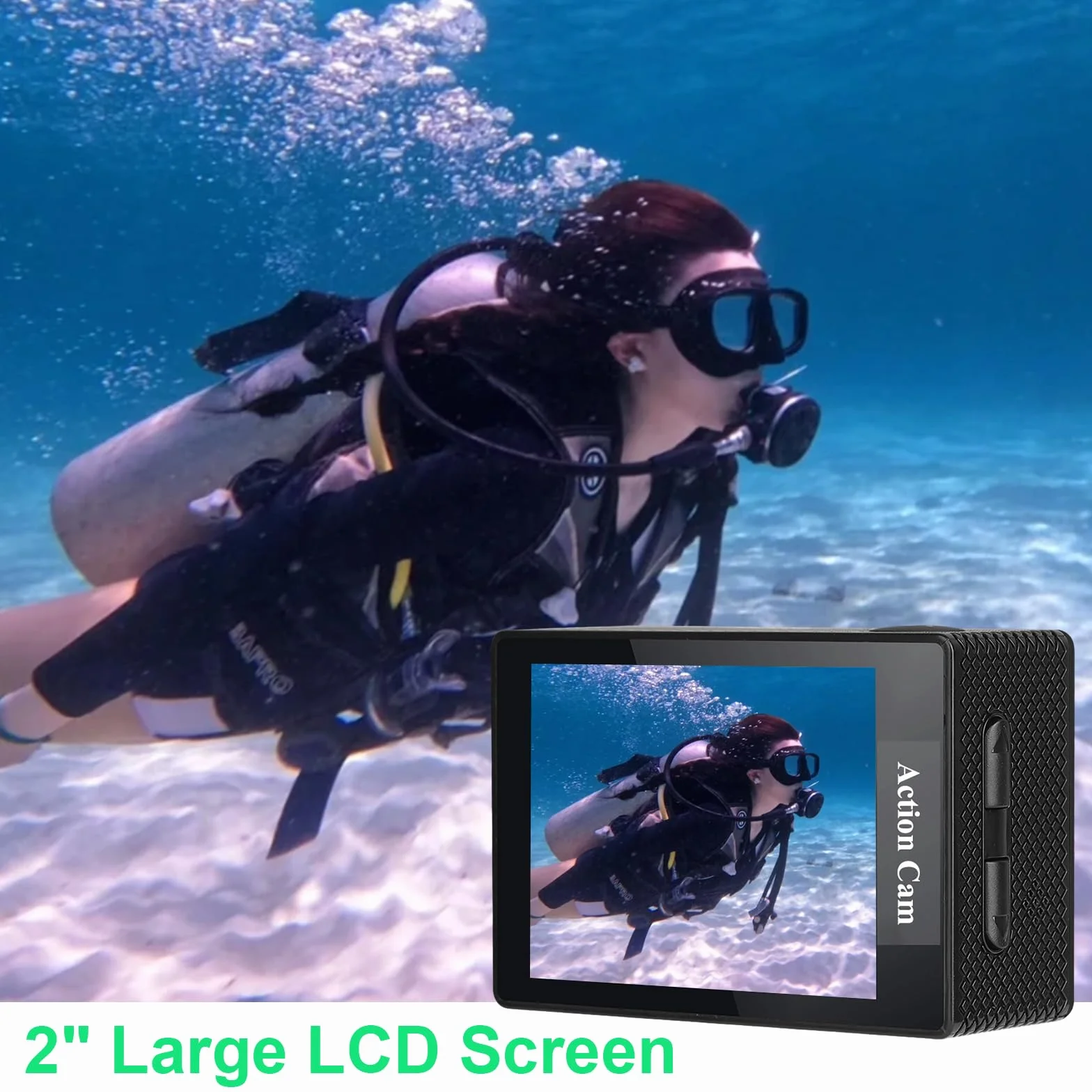 Caméra Sport 1080P 12MP 2" Écran LCD Étanche 30M avec Batteries et Accessoires Vélo