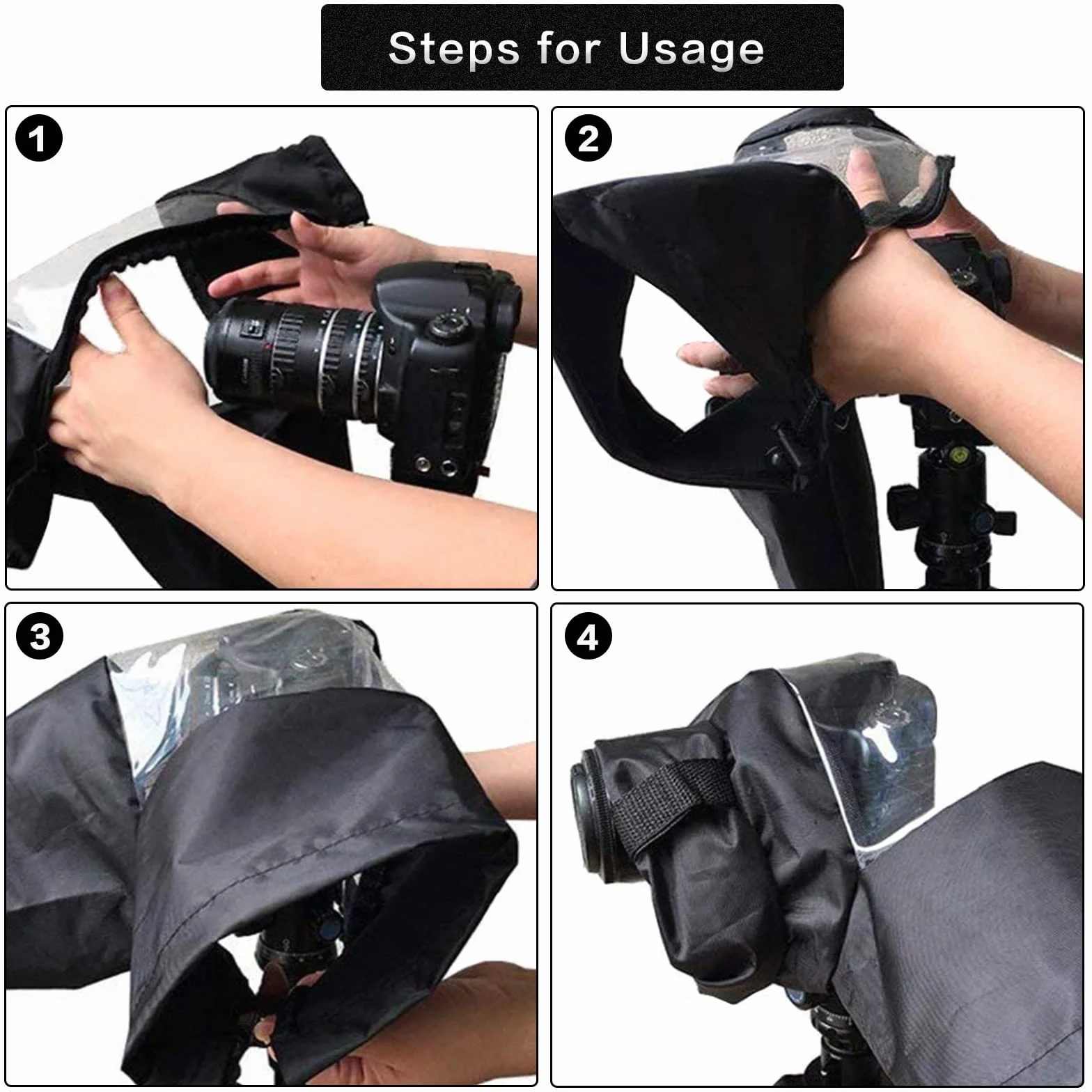 Protection Pluie Appareil Photo, Housse de Pluie pour Appareil Photo avec Fenêtre Transparente et Double Fermeture Éclair, Extérieur PVC, pour Reflex et Hybrides, Objectif Jusqu’à 22 cm
