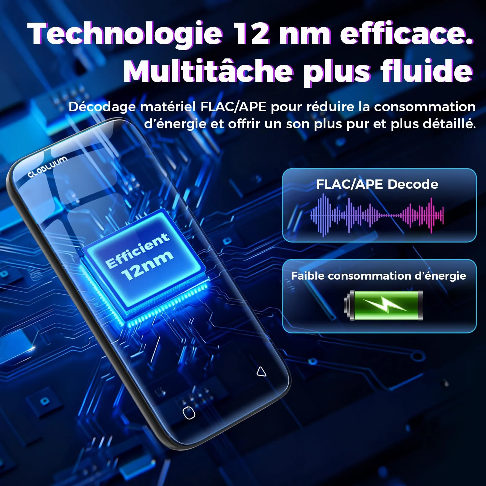 Lecteur MP3 96 Go Bluetooth 5.0 WiFi Compatible Spotify Android écran Tactile 4 Pouces Son HiFi Radio FM