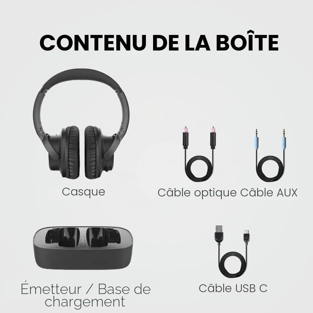 Avantree Ensemble – Casque TV sans Fil Bluetooth pour Regarder la Télévision, Son Clair, Installation Facile, Base de Recharge, 35h Autonomie, Confortable, Compatible avec Optique, AUX et Bluetooth