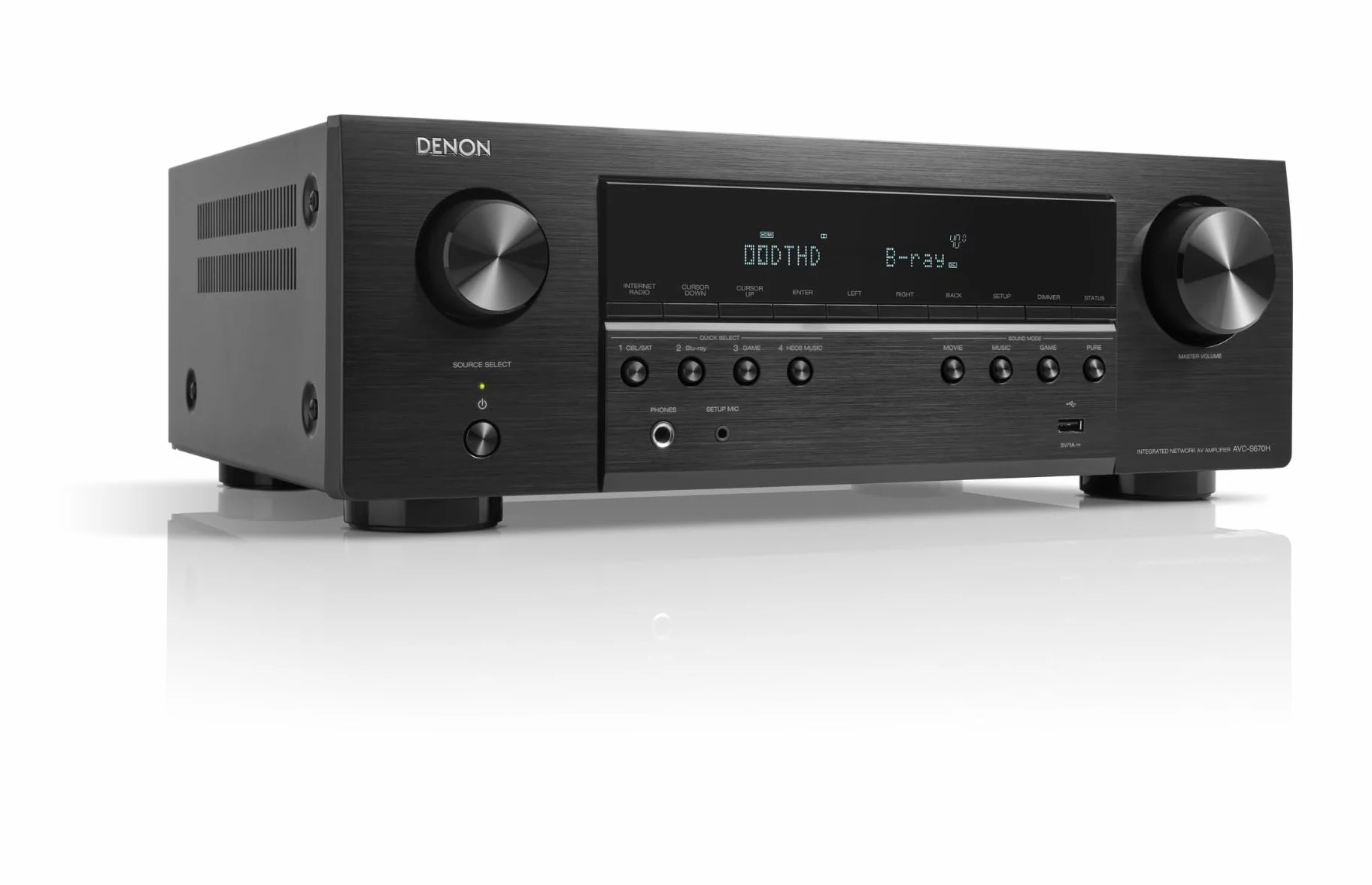 Denon AVC-S670H Amplificateur AV Home Cinéma 5.2 Canaux, 140W, Son Surround Haute Définition, HDMI 8K, HEOS Built-in, Wi-FI, Bluetooth, AirPlay 2, Compatible Alexa - Noir