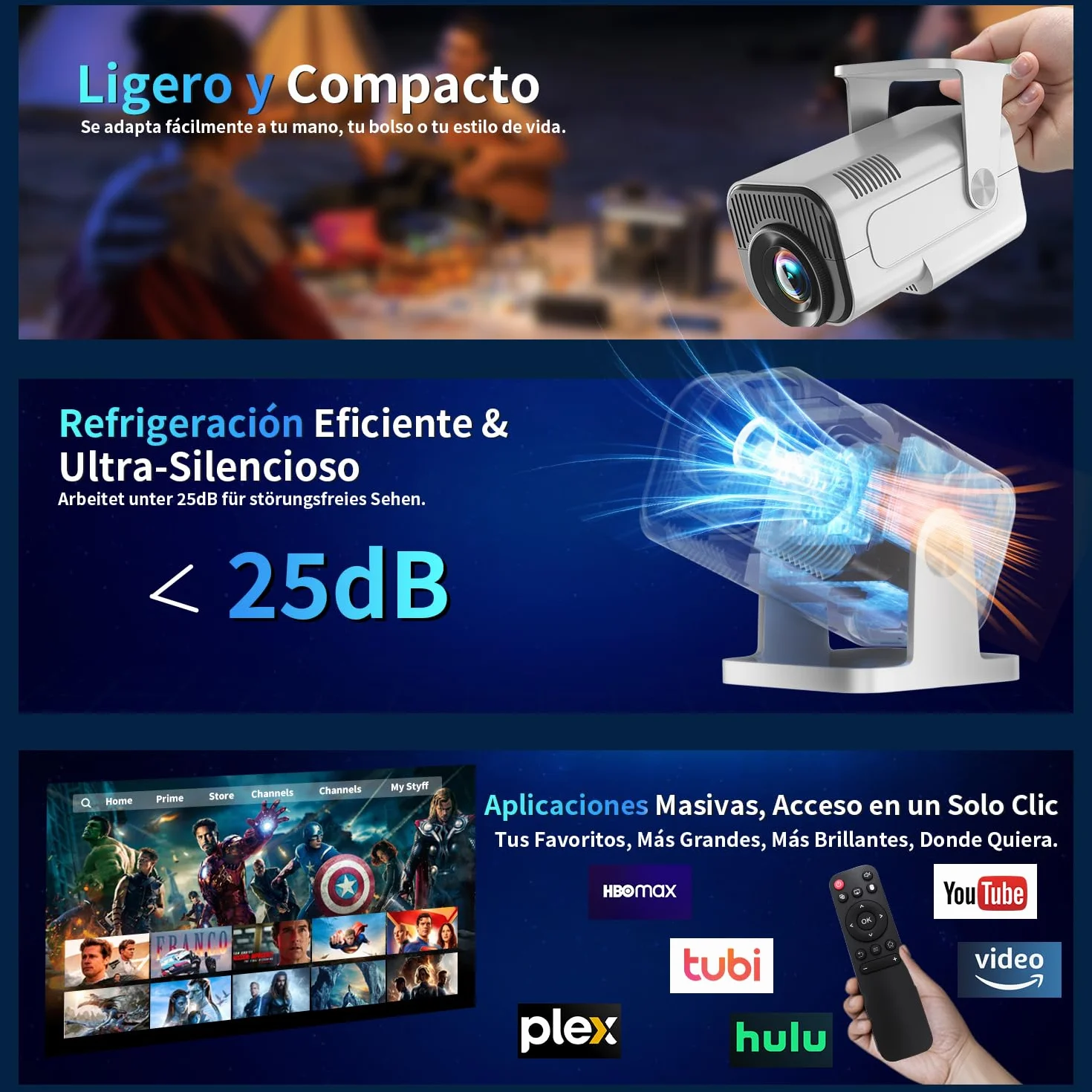 Vidéoprojecteur 4K 1080P WiFi 6 Bluetooth 5.2 Projecteur Trapézoïdale Automatique 270° Rotation HDMI Blanc