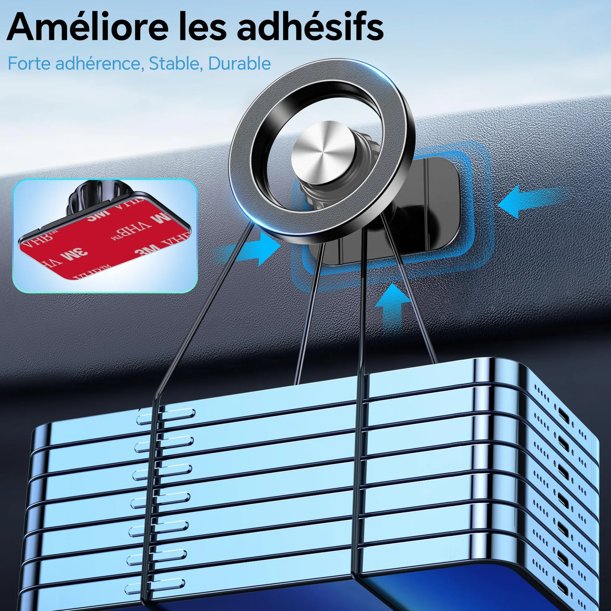 Coolpow Support Telephone Voiture Magsafe【Super Aimants】 Porte Téléphone Voiture Aimanté【360°Rotation】Aimant Telephone Voiture GPS Accessoire Voiture Interieur pour iPhone 17 Pro Max 16 15 14 13, Noir