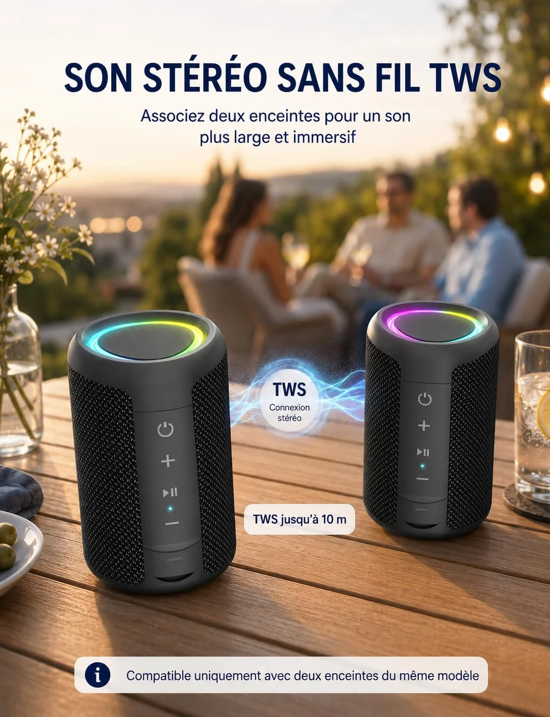 Enceinte Bluetooth Portable 15W Bluetooth 5.3 15H Autonomie Mini Haut-Parleur sans Fil TWS IPX5 Étanche