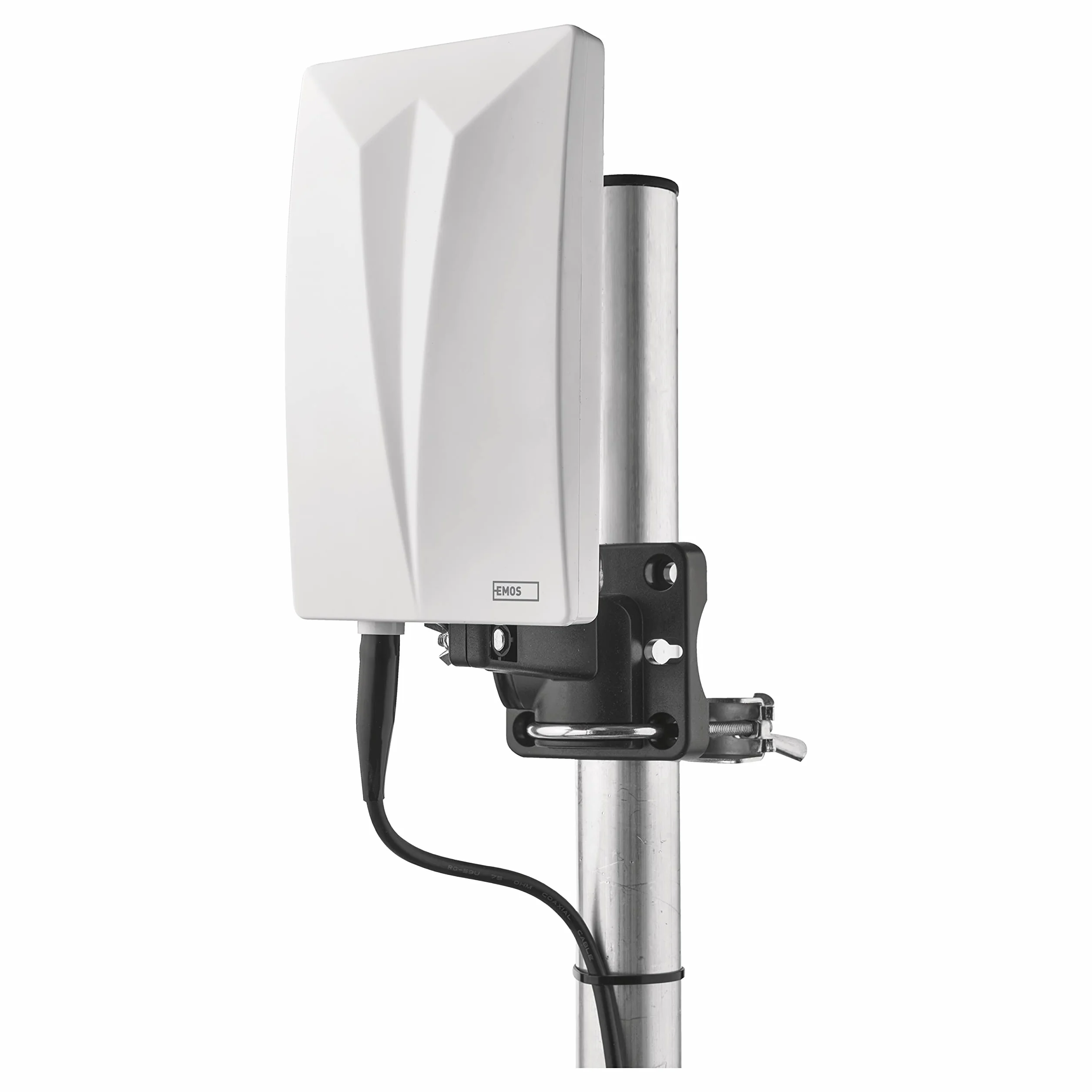 EMOS - Antenne intérieure/extérieure Village, antenne Active pour la réception Longue portée (0-80 km) de DVB-T2, Dab, FM, Full HD, avec Filtre de Blocage LTE, Filtre 4G, 5G et amplificateur intégrés