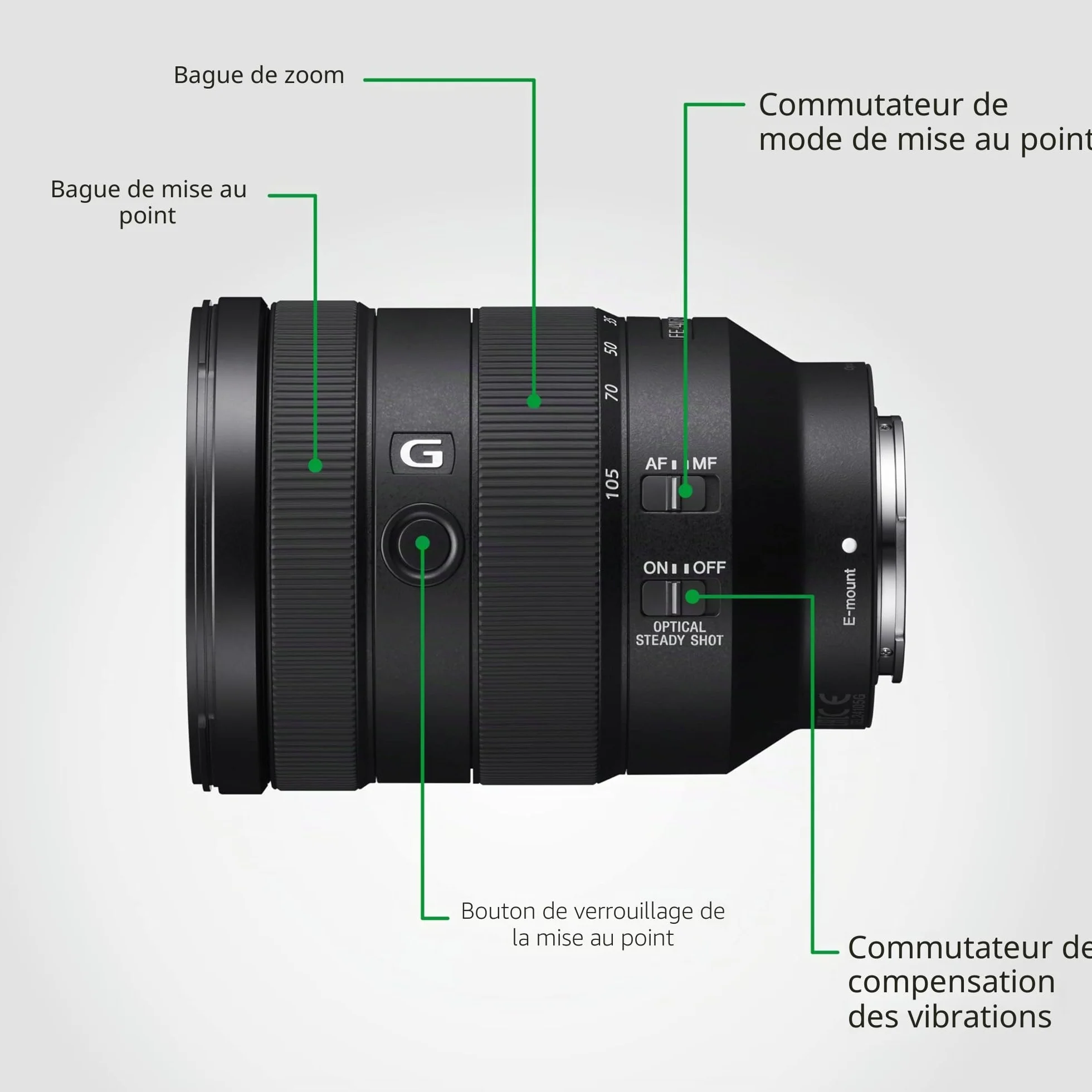 Sony SEL24105G Zoom standard 24-105 mm F4 G OSS stabilisateur compact léger compatible A7 ZV-E10 A6400 A6700