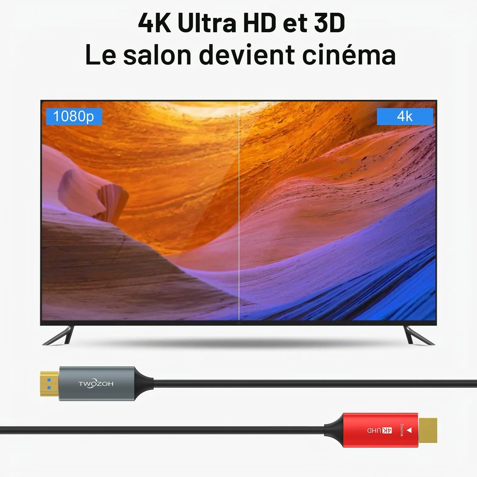 Twozoh Câble Fibre Optique HDMI 20M, Câble HDMI Fibre Optical 4K Supporte 3D/4K@60Hz /18Gbps