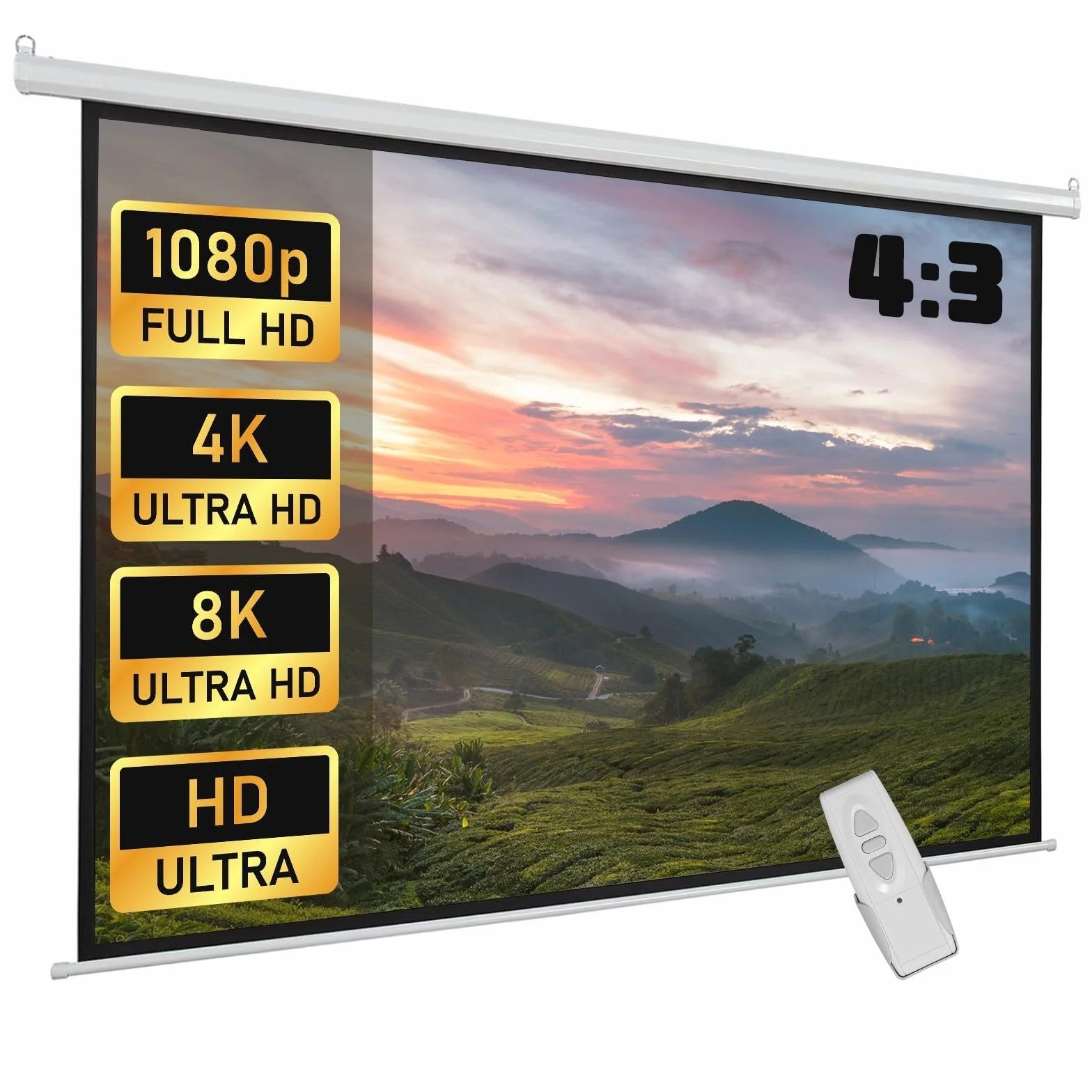 Fabulcozy Écran de Projection Motorisé Électrique 4:3 84 Pouces 171x130 cm Fixation Mur Plafond Home Cinéma