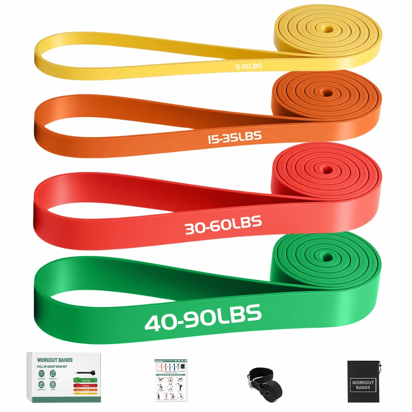 Lot de 5 Bandes de Résistance avec Ancrage de Porte pour Fitness, Yoga, Pilates, Musculation