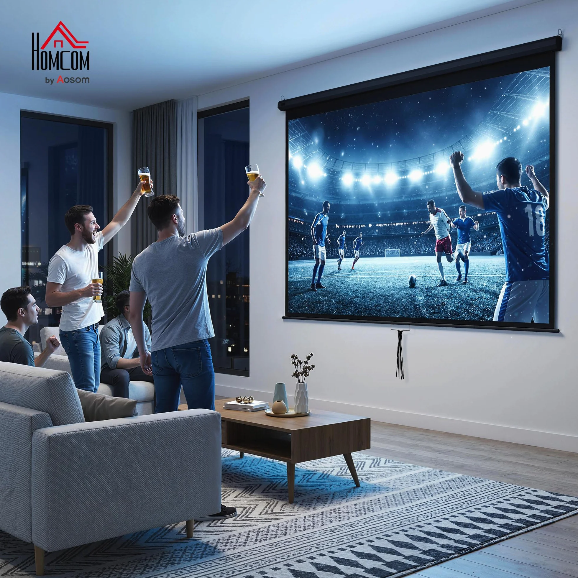 HOMCOM Écran de Projection 120" 4:3 HD 4K, Videoprojecteur avec Boîtier Métal, Réglable en Hauteur, Noir
