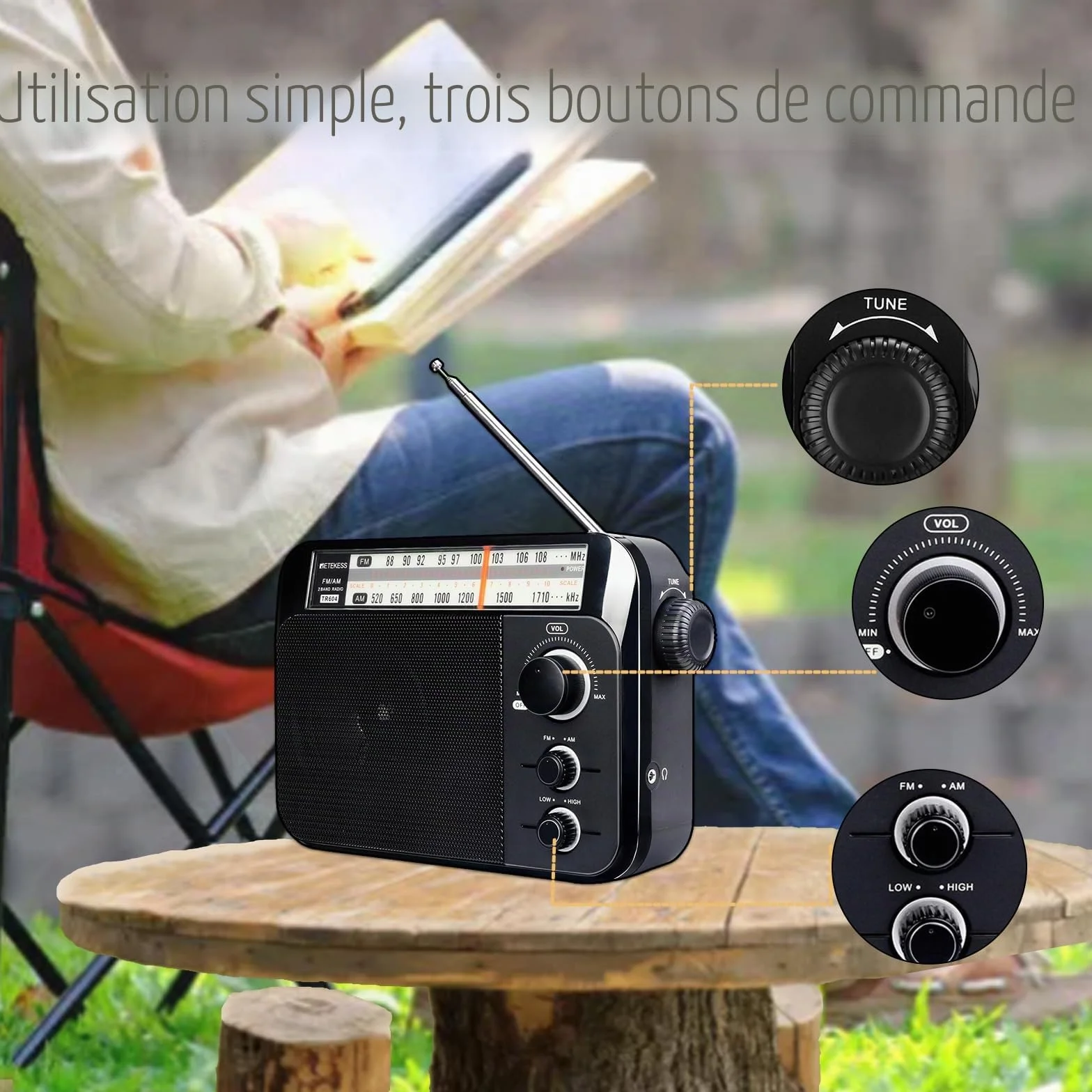 Retekess TR604 Radio Portable FM, Poste Radio Pile et Secteur, Excellente Réception Antenne, Transistor, Enceinte, Prise Casque, Grand écran,en Cadeau, pour Personnes Âgées