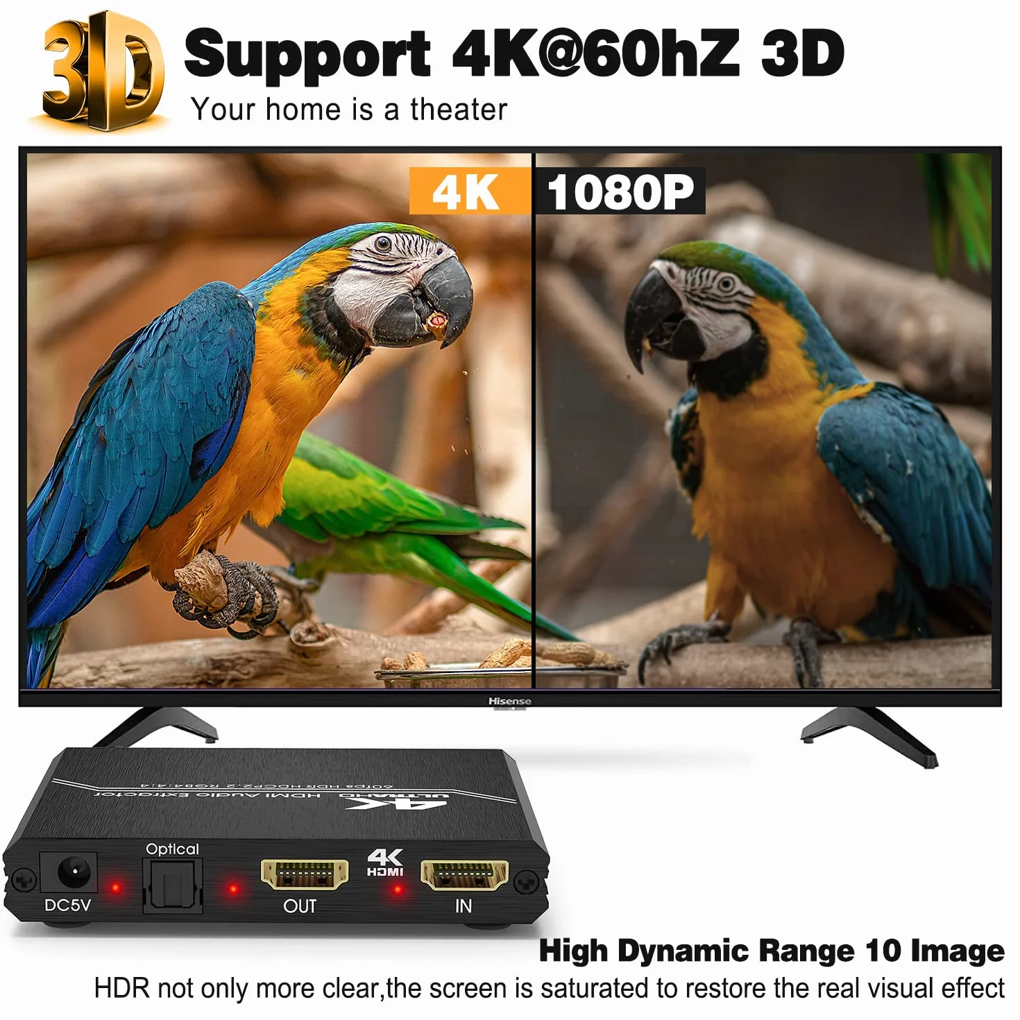 Tendak Extracteur Audio HDMI 2.0 – Répartiteur Audio HDMI 4K vers Spdif Optique 3,5 mm AUX Stéréo RCA L/R Convertisseur Audio avec Contrôle Volume Prise en Charge 4K@60Hz HDCP 2.2 HDR 3D YUV 4:4:4