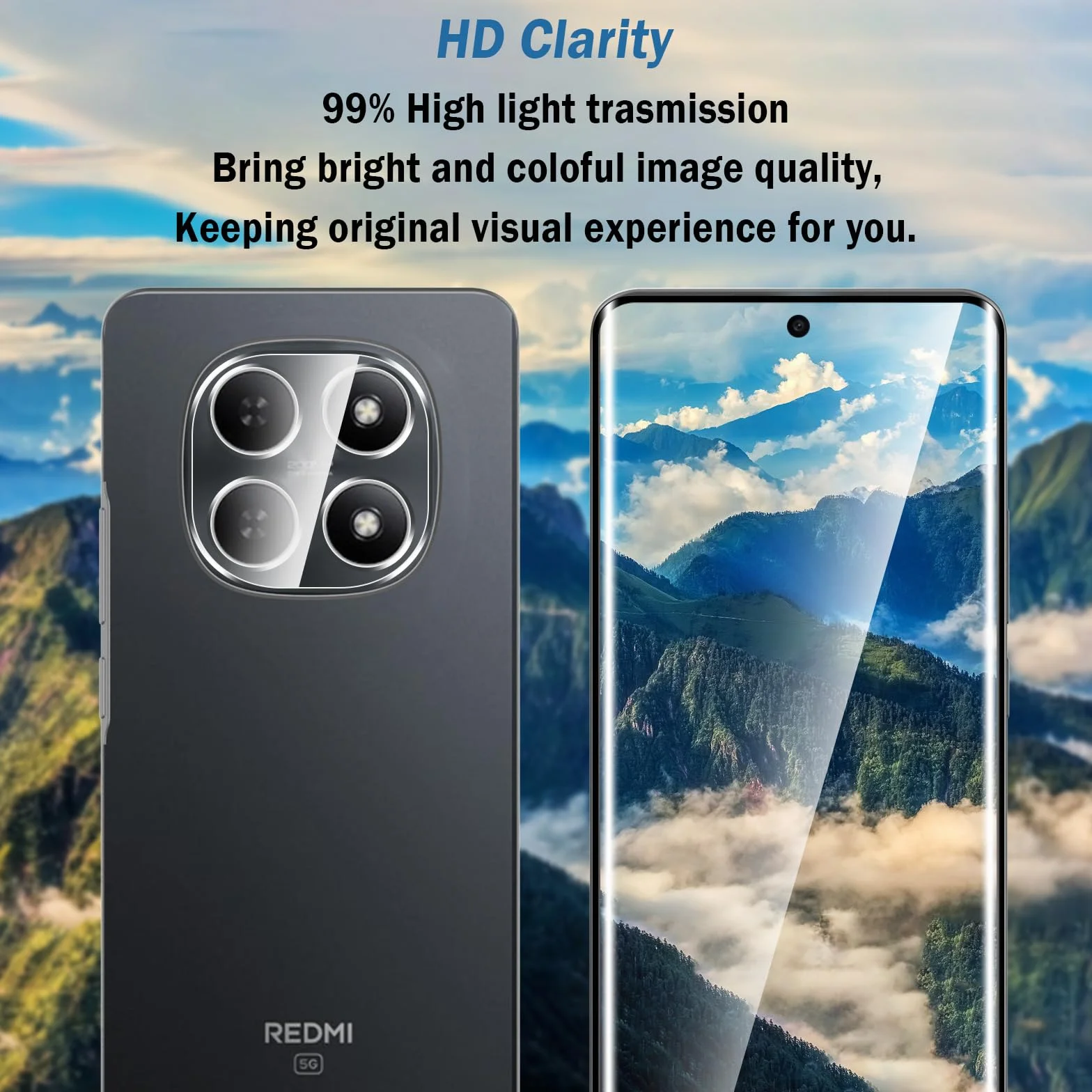 3D Verre Trempé pour Xiaomi Redmi Note 15 5G, 2+2 Pièces Protection d'écran avec Caméra Arrière Protecteur Sans Bulles Anti-Rayures HD Transparent Facile à Installer