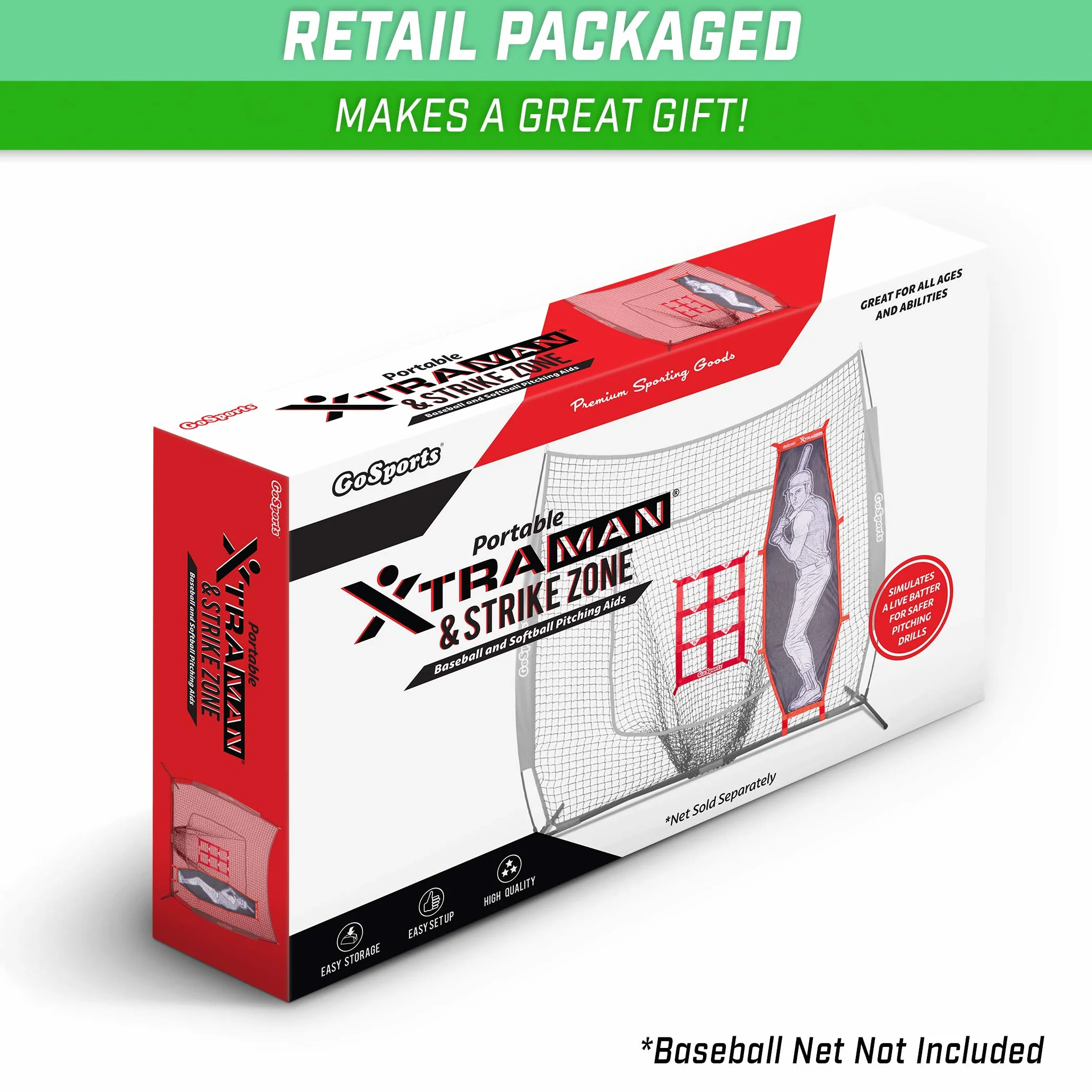 GoSports Kit de Lancement Baseball Softball – Entraînement Précision Zone Frappe Batterie Factice XTRAMAN Rouge
