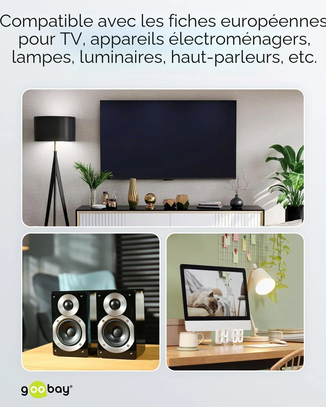 Goobay Câble d'alimentation Rallonge 2m 250V 0.75 mm² Blanc