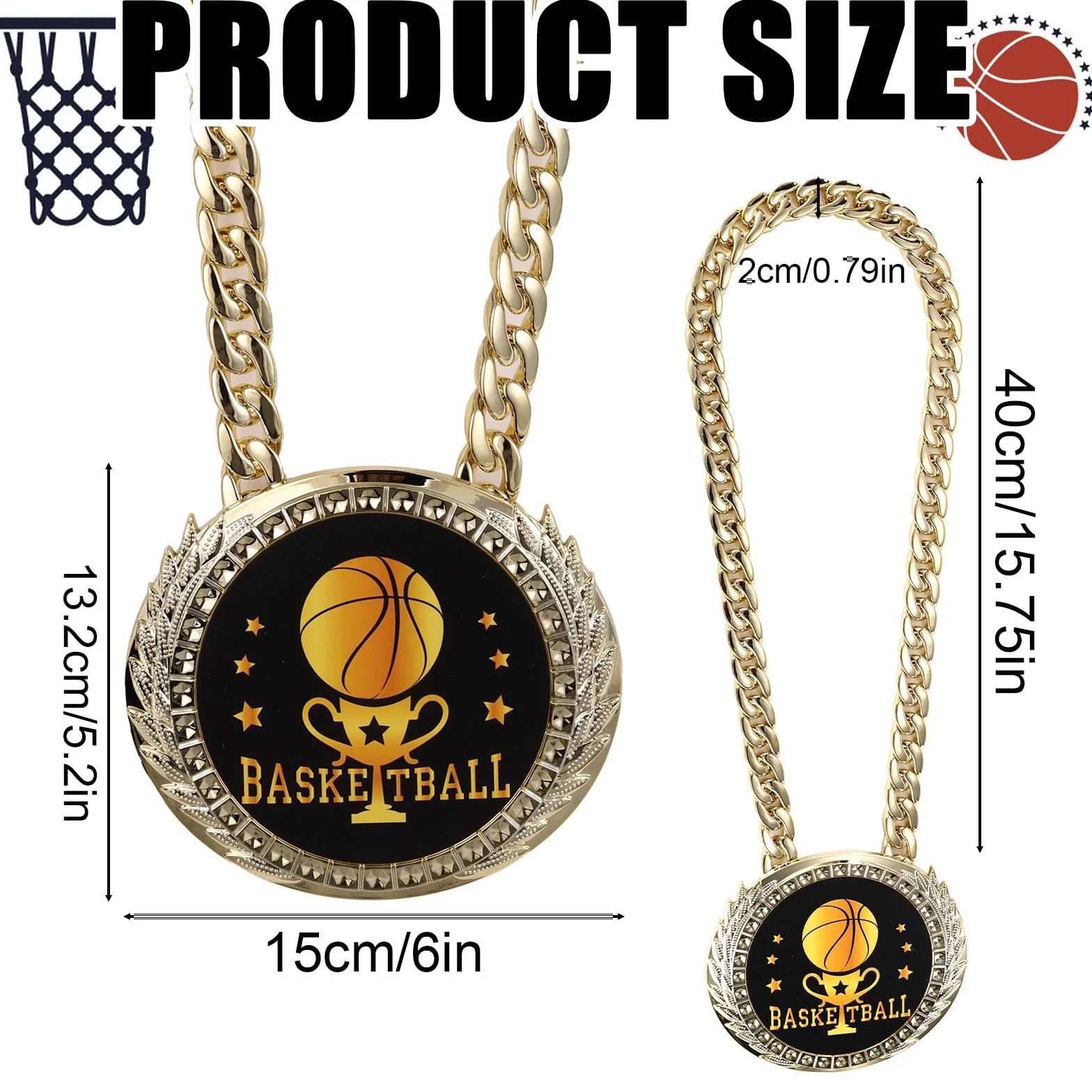 Chaîne Médaille Basketball 15cm Dorée MVP Récompense Collier Champion Sportif