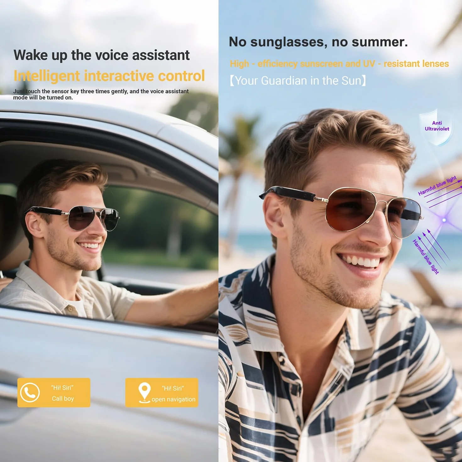 LONGLU Lunettes intelligentes, lunettes intelligentes AI avec application Hyper MZT – Traduction en temps réel de plus de 100 langues, photographie tactile, protection UV400 et Bluetooth 5.4 (marron)