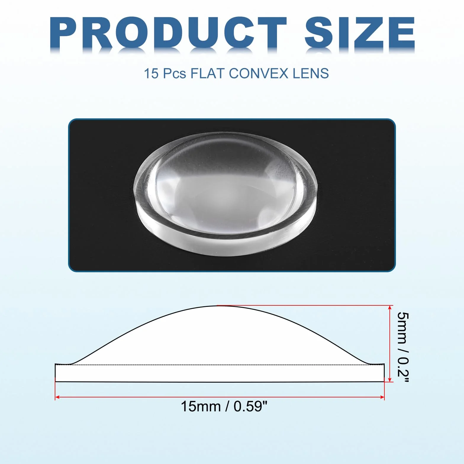 PATIKIL Diamètre 15mm Lentille Plano-Convexe, 15 Pcs Hauteur 5mm PMMA Acrylique LED Optique Lentille Convexe Condenseur avec Bordure pour Voiture Vélo Phare Projecteur, Transparent