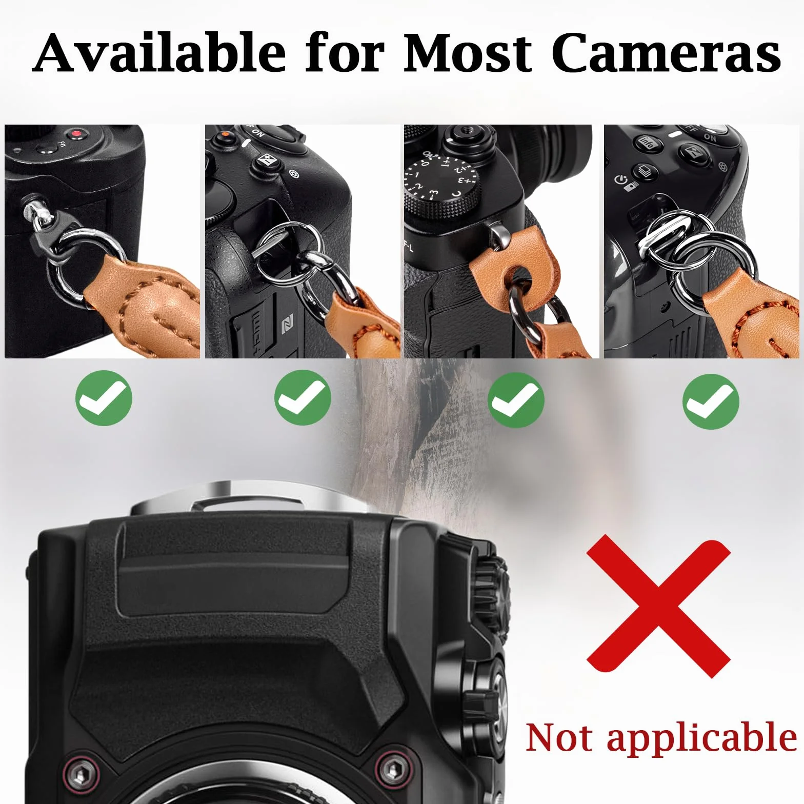 VOVMOEYA Dragonne d'appareil photo compatible avec Fujifilm XT5 XH2S Nikon Z30 Z50 Canon EOS R6 R10 R50 Sony A6700 A6400 A6000 A7C II A7IV DSLR Noir