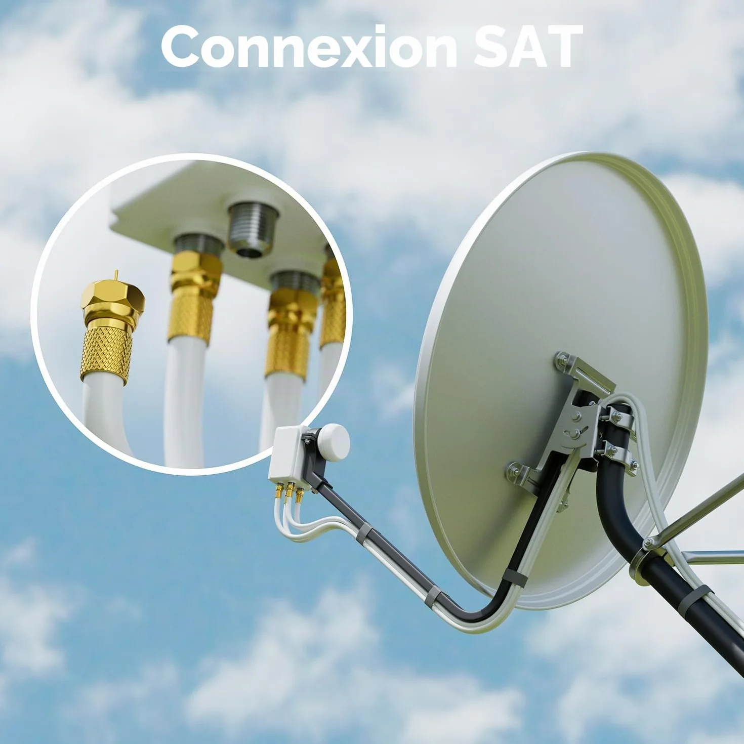 deleyCON 20m Câble Coaxial Satellite SAT 130dB Blindé 4 Couches DVB-S DVB-S2 DVB-T DVB-C 4K