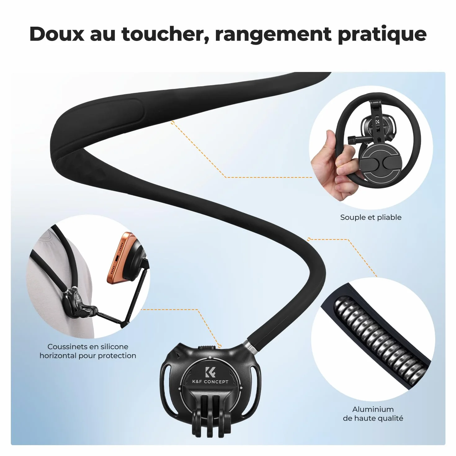 K&F CONCEPT 2 en 1 Support pour Cou Téléphone Portable Magnétique+Clip, POV/Vlog Porte Telephone Cou Compatible avec Les Téléphones Portables Magnétique iPhone 17 16 15 14 13 12 Series Android
