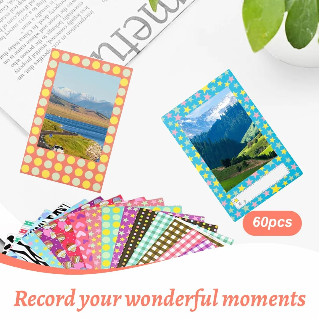 Lot de 60 Autocollants de Bordure Photo, Autocollants pour cadre photo, Jolis Autocollants Photo Compatibles avec le Film Instantané Mini 12/11/9/8/7S/70/40/50S/90 EVO