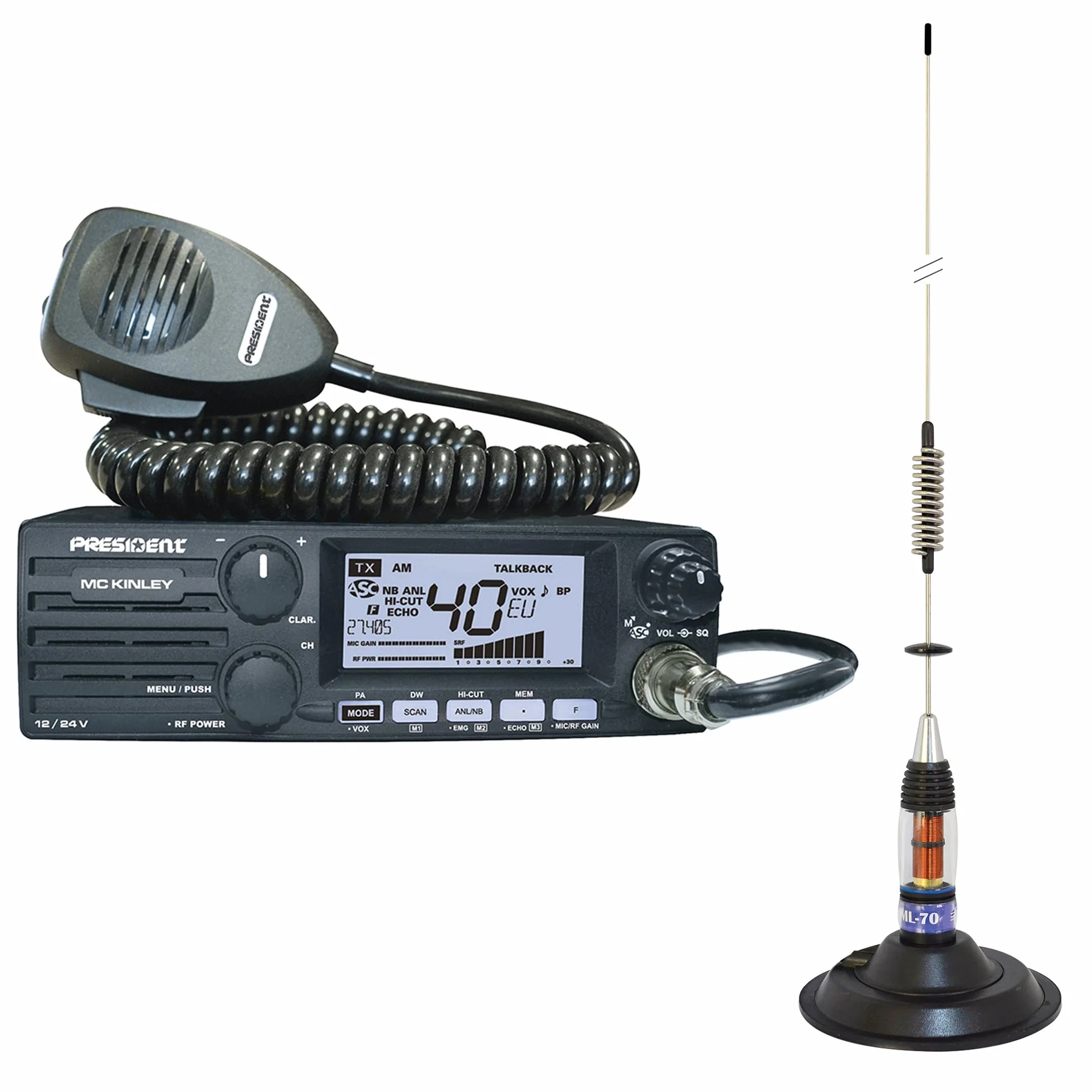 Président MC Kinley ASC AM FM LSB CB Radio Kit + PNI ML70 Antenne 70cm 26-30MHz 200W