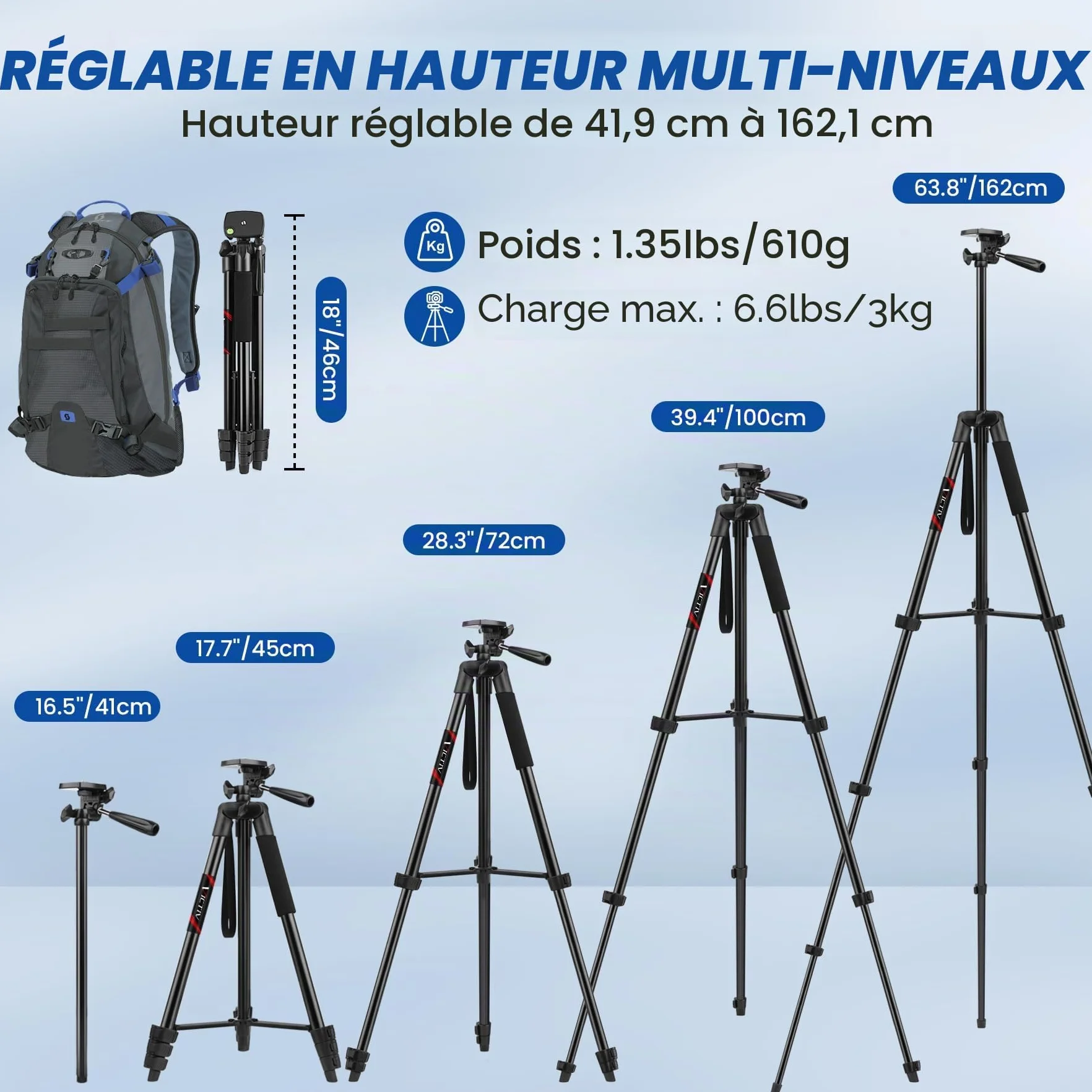 Victiv 162cm Nouveau Trepied Smartphone, Trépied Téléphone en Aluminium pour iPhone, Samsung, Huawei, avec Télécommande & Support, Portable Trépied Appareil Photo pour DSLR Caméra, Canon, Nikon, Sony