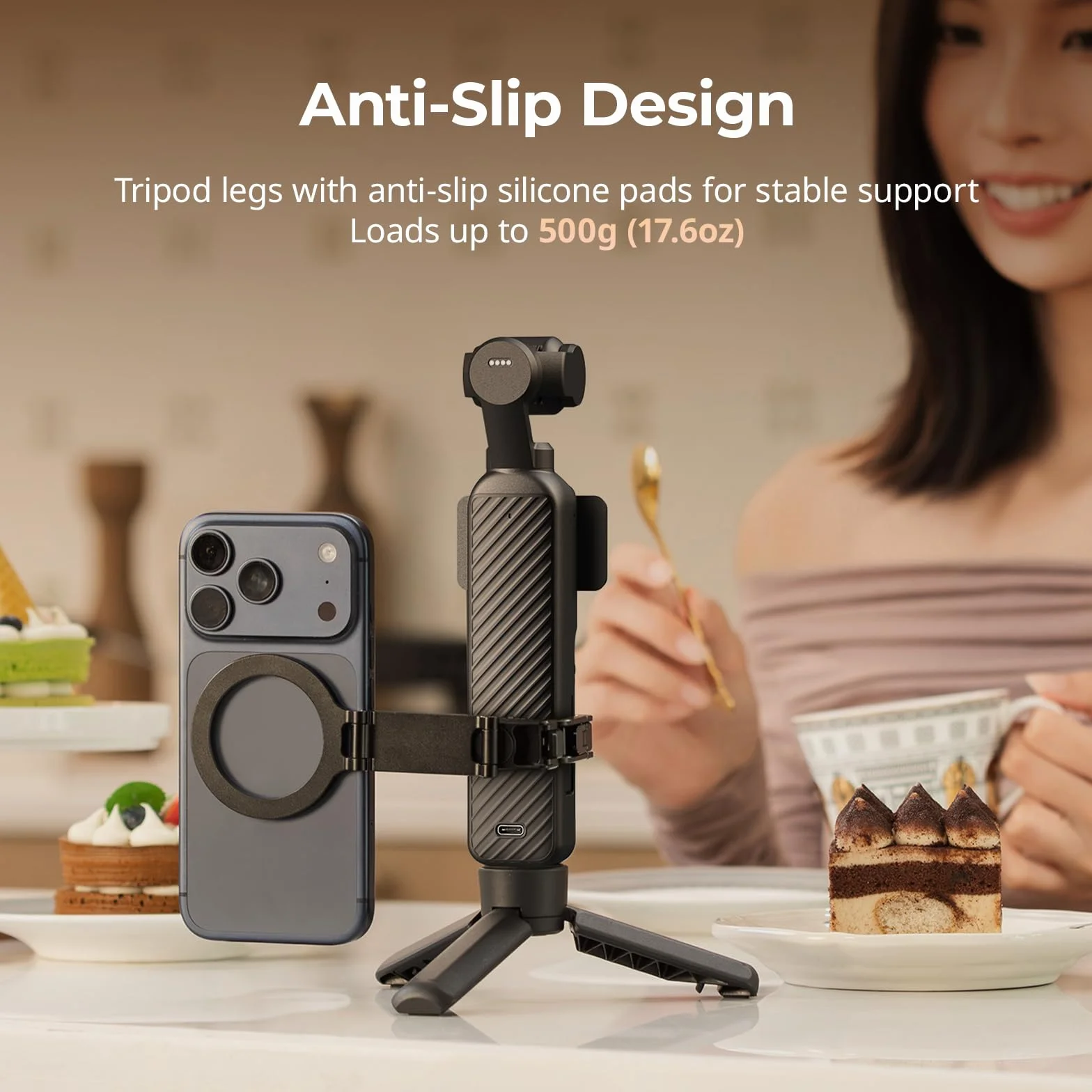 SMALLRIG Trépied pour caméras d'action pour DJI Osmo Pocket 4 / Pocket 3 / Action 6/5 Pro, vis 1/4"-20, Charge maximale 500 g, Poids 50 g, Format Compact 10 cm - 6049
