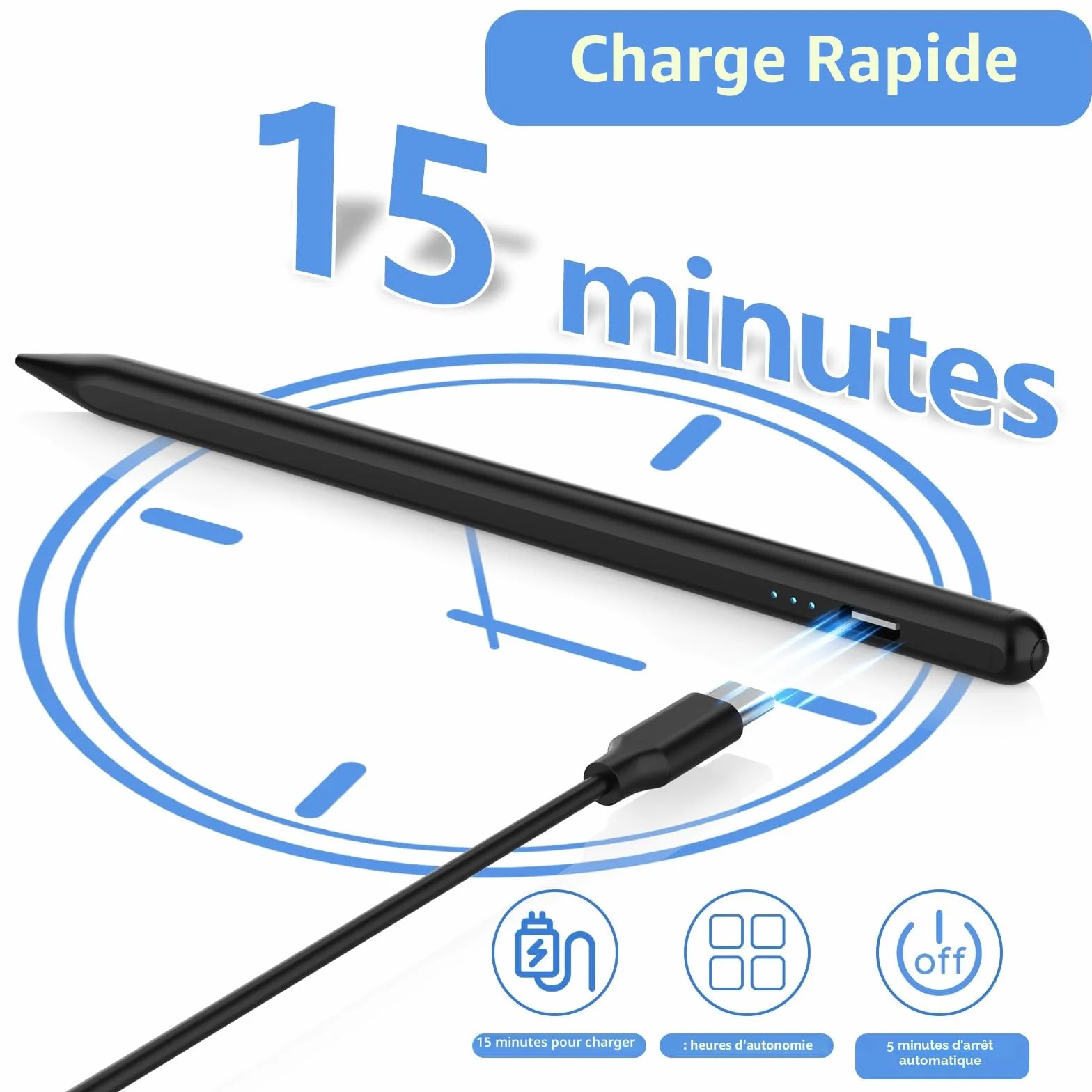 Stylet Capacitif Universel Compatible avec Lenovo, Samsung, Huawei et Mi Tablette, Noir