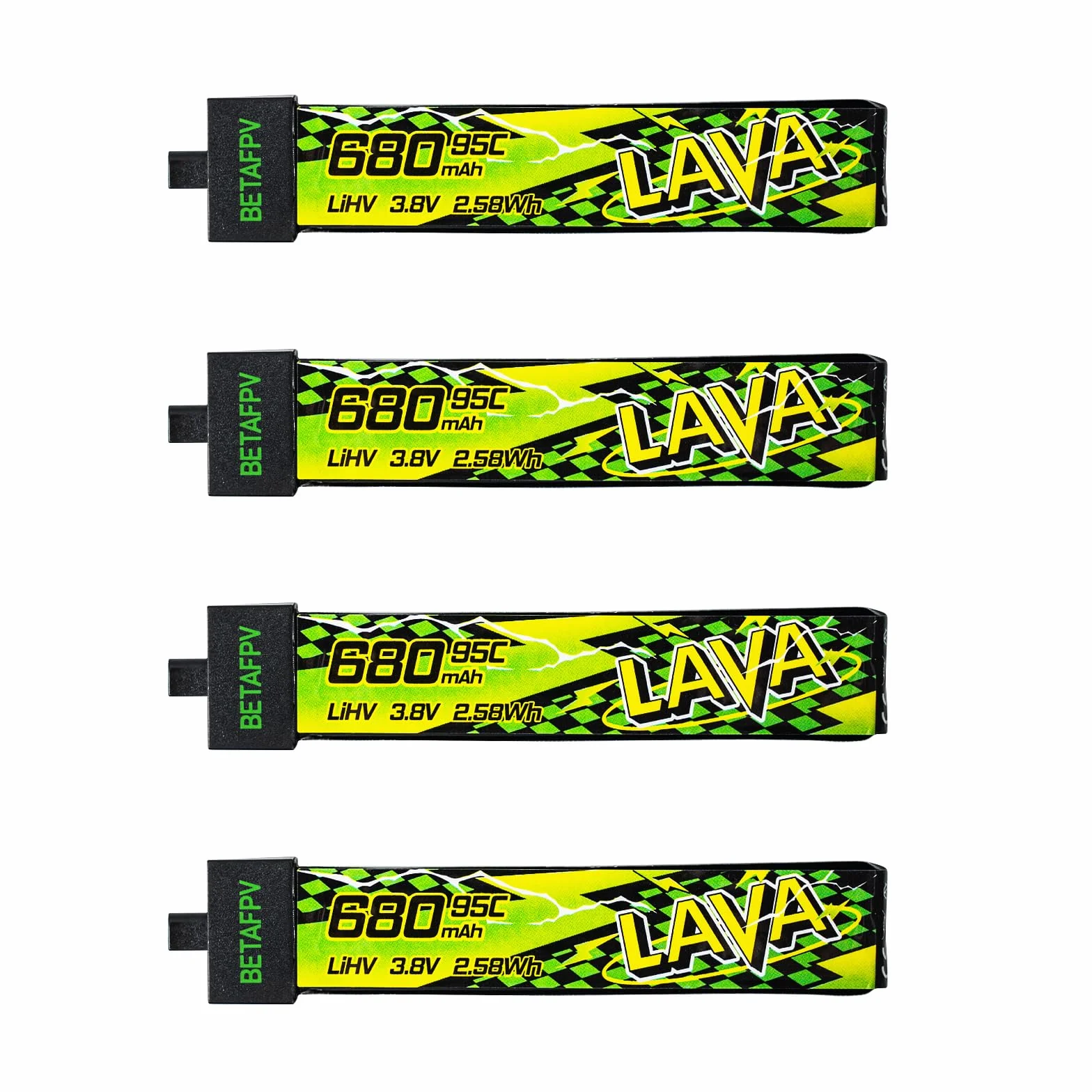 BETAFPV 4pcs Lava II 1S 680mAh Battery 3.8V 95C LiHV Lipo with BT2.0 Connector Compatible with Micro Whoop Drone Quadcopter Like Air75, Meteor75 Pro 1S Brushless Quad