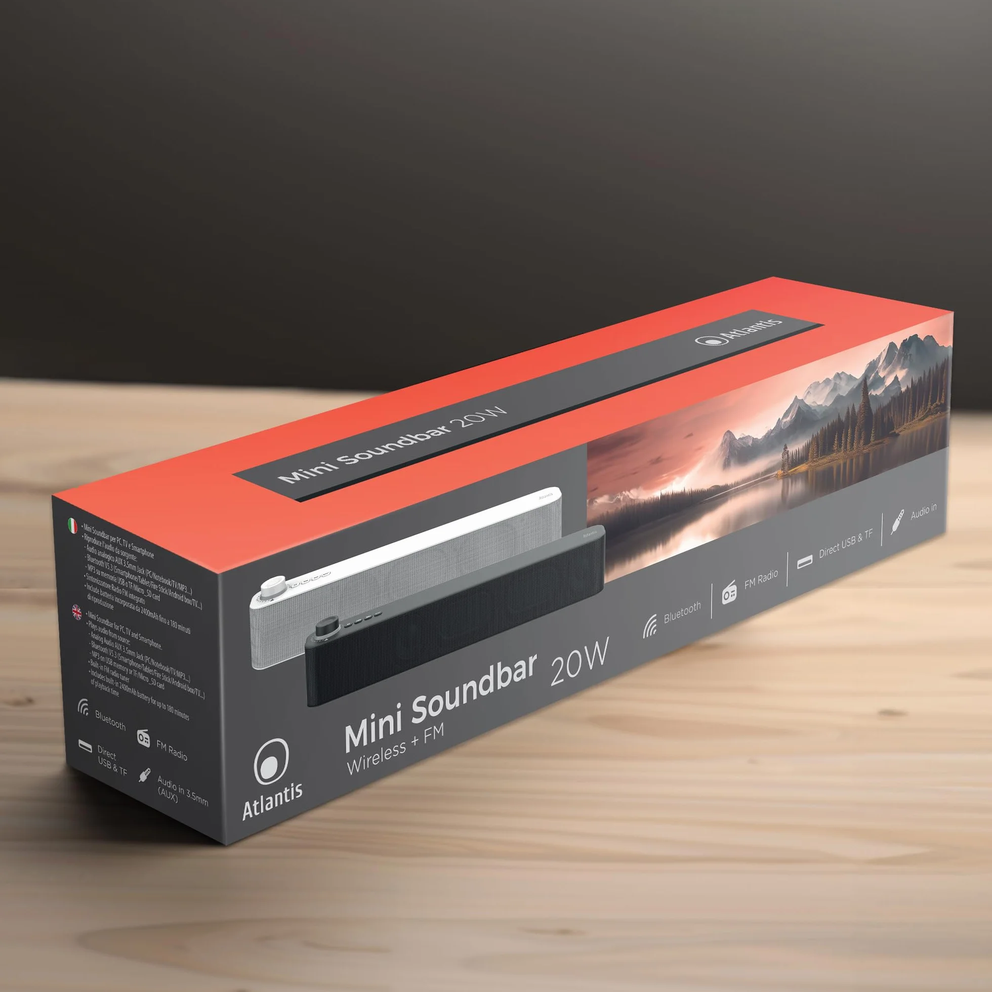 ATLANTIS Soundbar PC 20 W Bluetooth 5.3 Radio FM Noir 420 x 60 x 74 mm