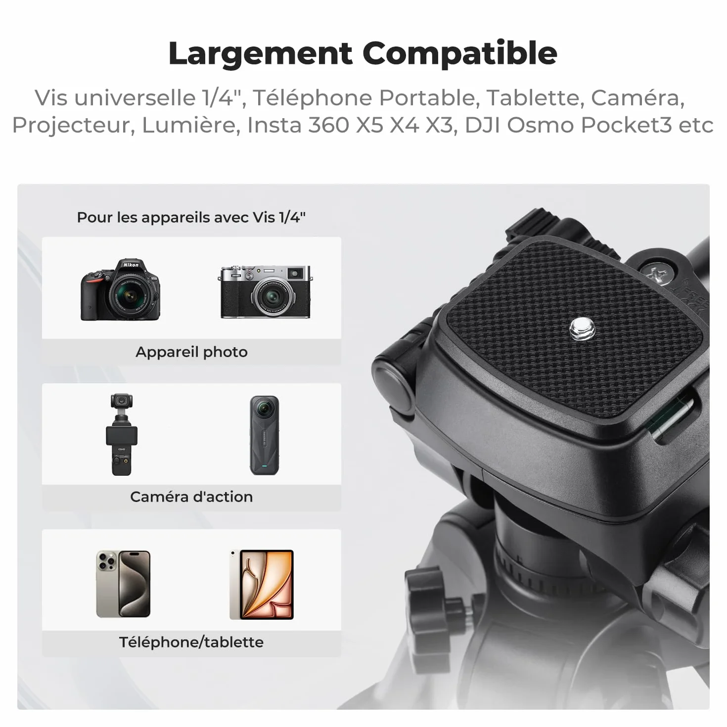 K&F CONCEPT Mini trépied de Bureau pour Appareil Photo, trépied de Table en Aluminium de 63,5 cm avec télécommande, Petit trépied Portable pour appareils Photo Reflex numériques, caméscope, téléphone