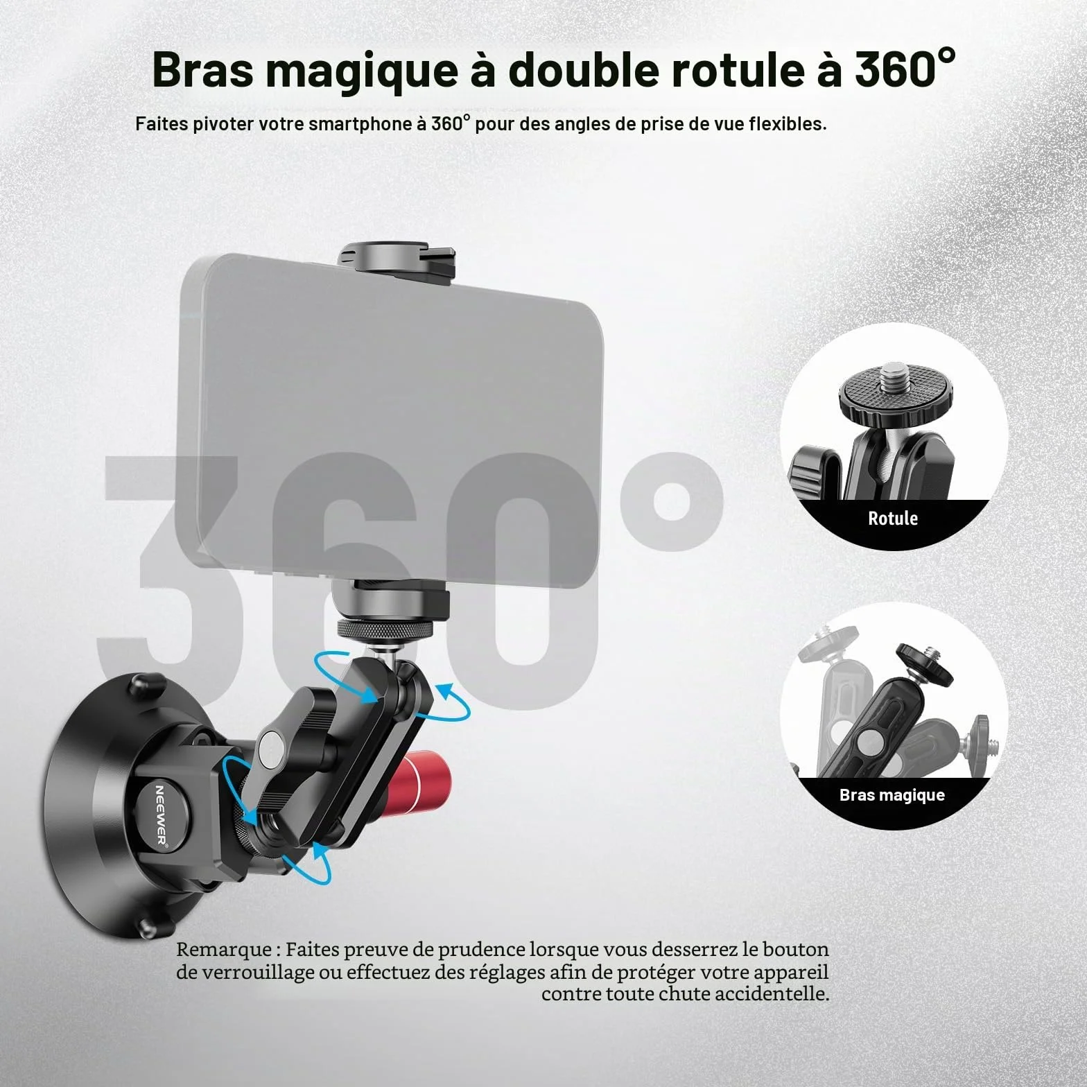 NEEWER Support Caméra Ventouse 3",Compatible avec Arri 1/4" Trous, Support de Voiture Quick Release+ de Téléphone, Adaptateur Action Cam Compatible avec iPhone GoPro DJI Insta360, CA104