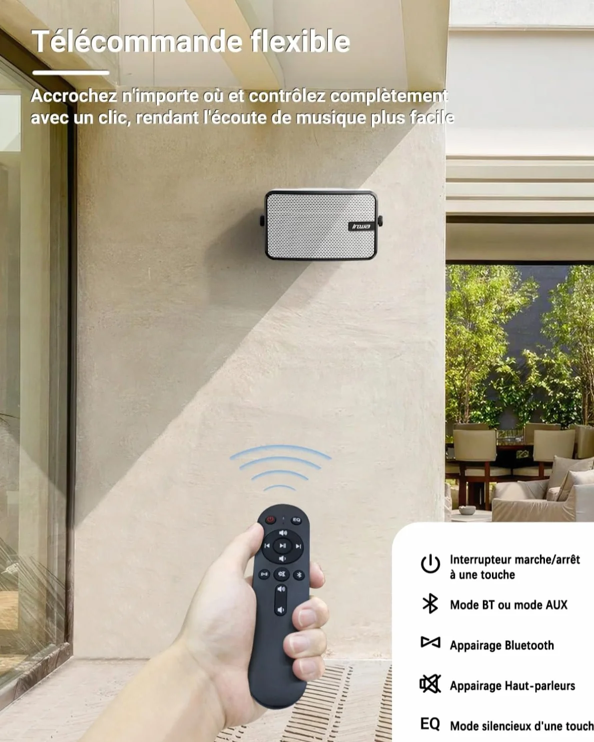 Inwa Enceintes Extérieures Bluetooth, Système Audio Sans Fil pour Intérieur et Extérieur, IPX5 Waterproof, 400W (lot de 2, Nouveau nom Bluetooth 2025 « Sync Speaker », Adaptateur&Télécommande, RMS40W)