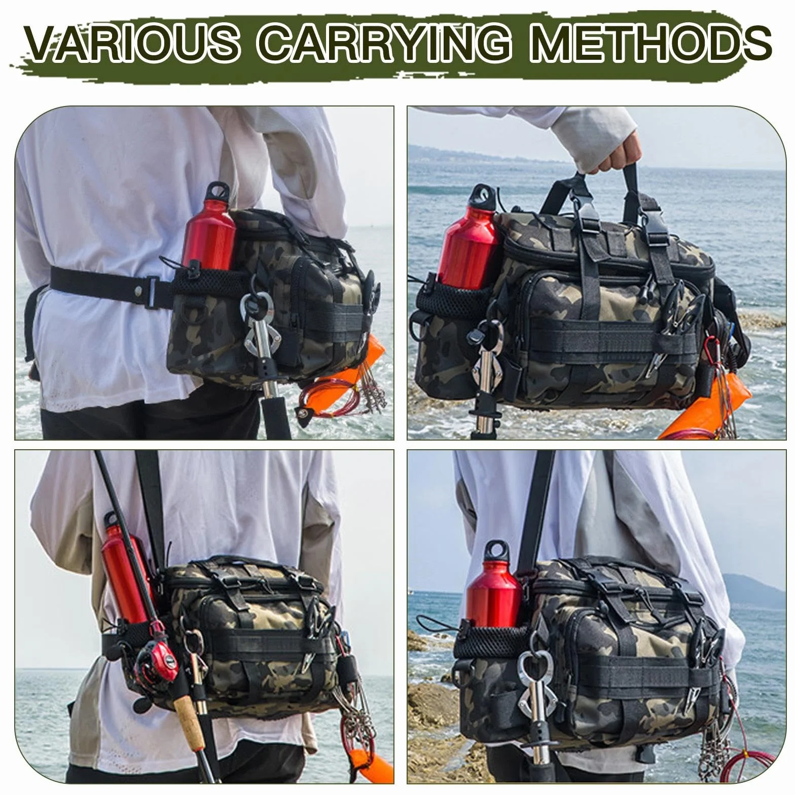 Sac de Pêche Grande Capacité Camouflage Stockage Matériel Rangement Multifonctionnel