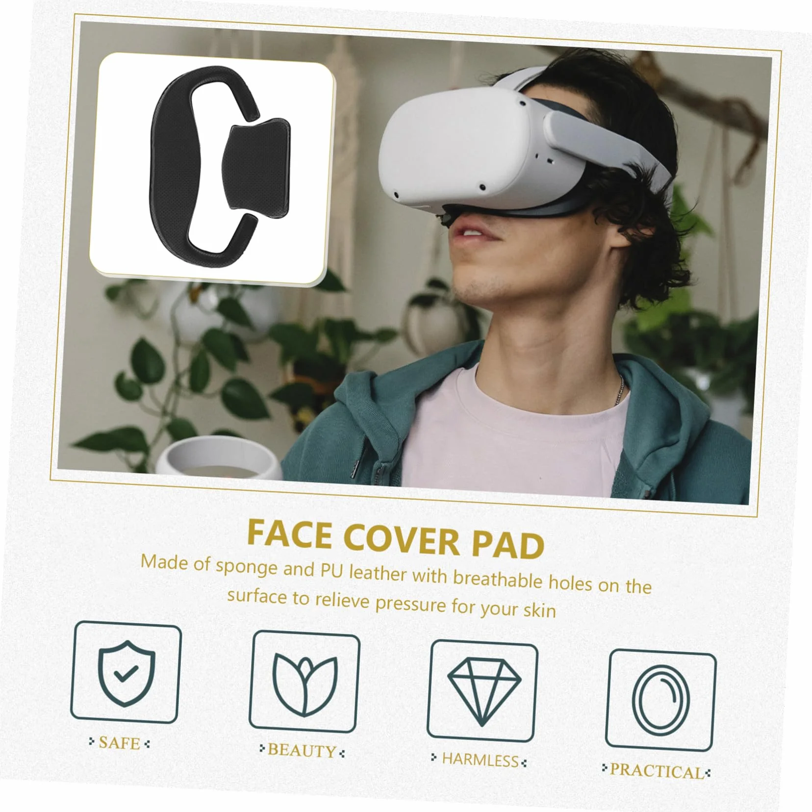 FRCOLOR VR Glasses Face Pad Set Compatible with Pimax Crystal Ergonomic PU Sponge Cushion Light Blocking Sweat Absorption