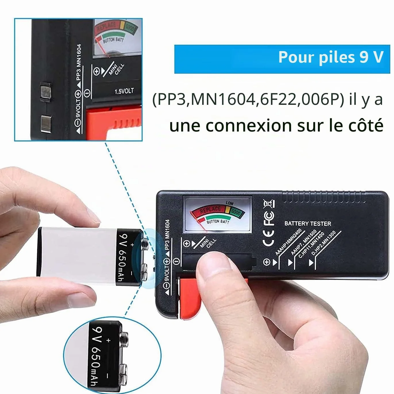 Testeur de Piles Universel Numérique pour AA AAA C D 9V 1.5V Contrôleur de Tension