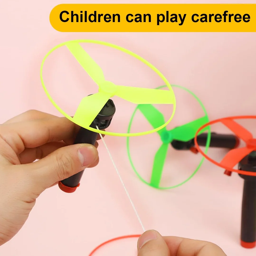 Skyrocopter Jouet Volant avec 4 Lanceurs et 8 Disques en Bambou pour Enfants 3 Ans+ Intérieur Extérieur