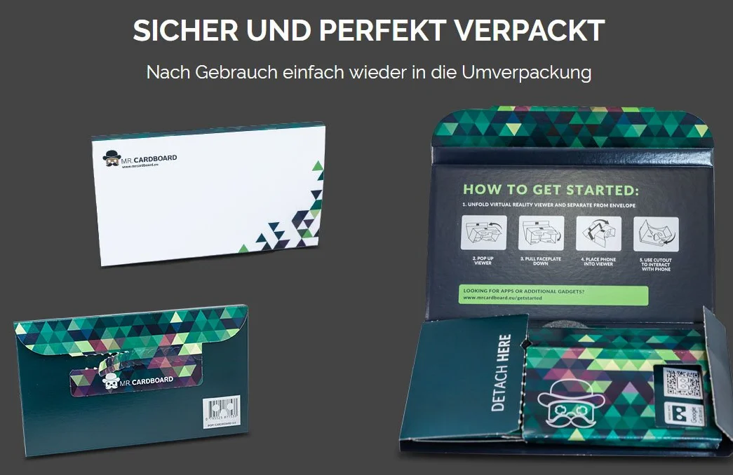 Google Carton Pop! Cardboard MR.CARDBOARD VR Casque réalité virtuelle Serre-tête Android Apple iOS Fabriqué Allemagne