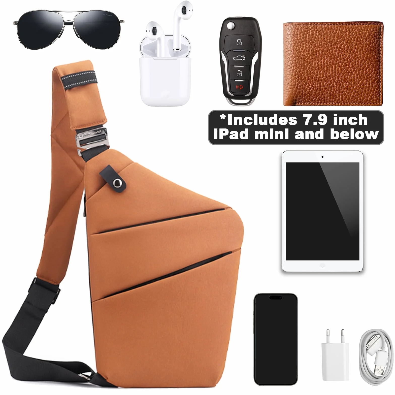 BIRDDIE Sacoche Bandoulière Homme Femme Sac de Poitrine Antivol Voyage Cyclisme Moto Sling Bag