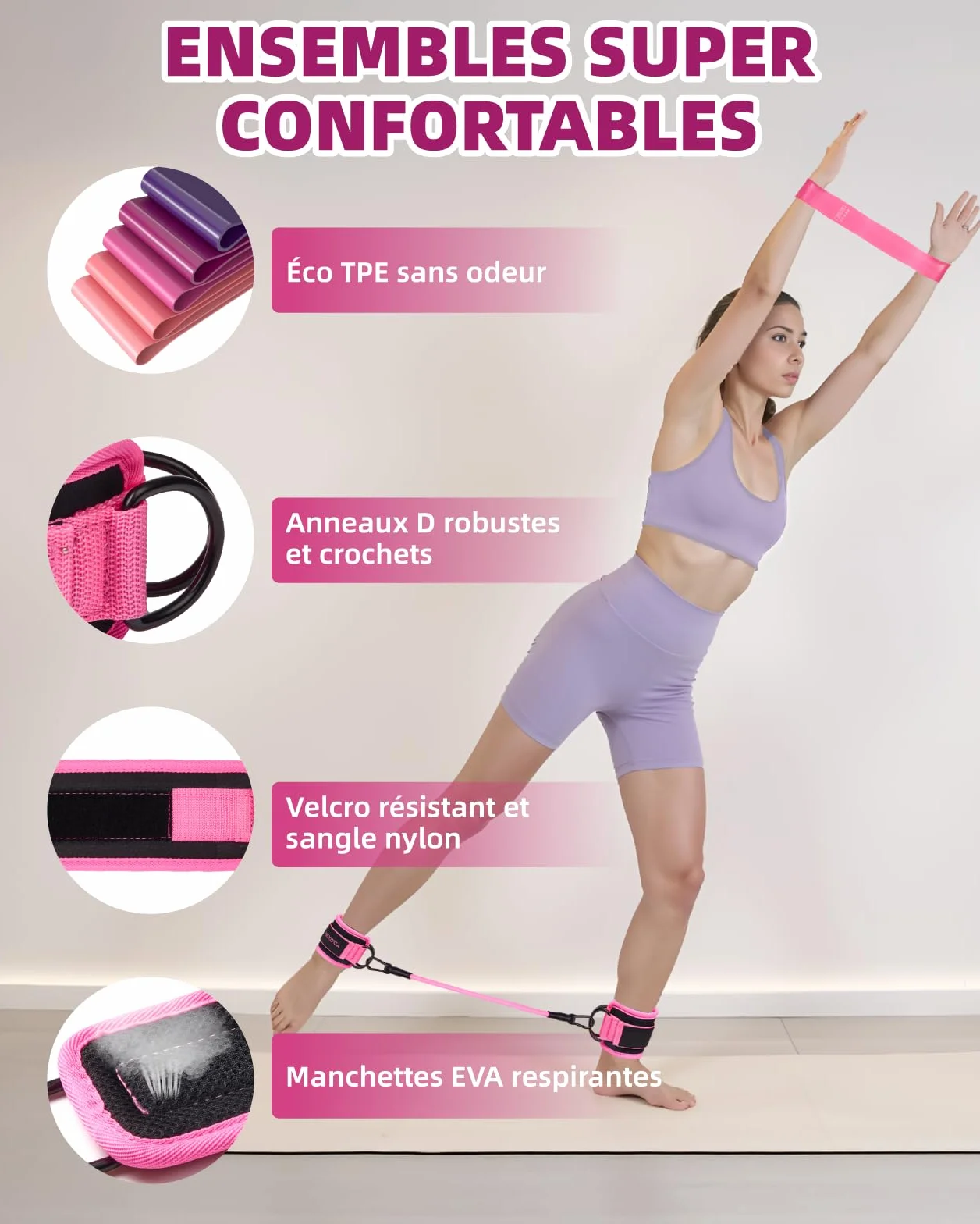 Kit Élastique Musculation 12 pièces Bandes de Résistance 5-40 lbs Sangles Cheville 10-30 lbs avec Sac
