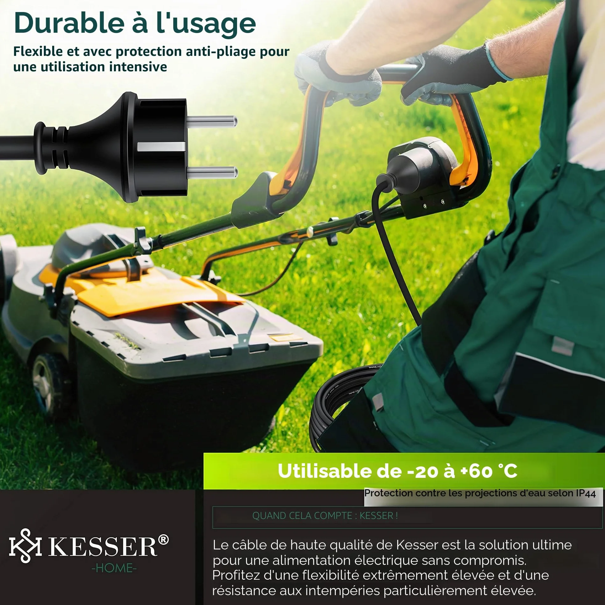 KESSER Rallonge 3 Prises 250 V IP44 40m Noir Câble électrique extérieur