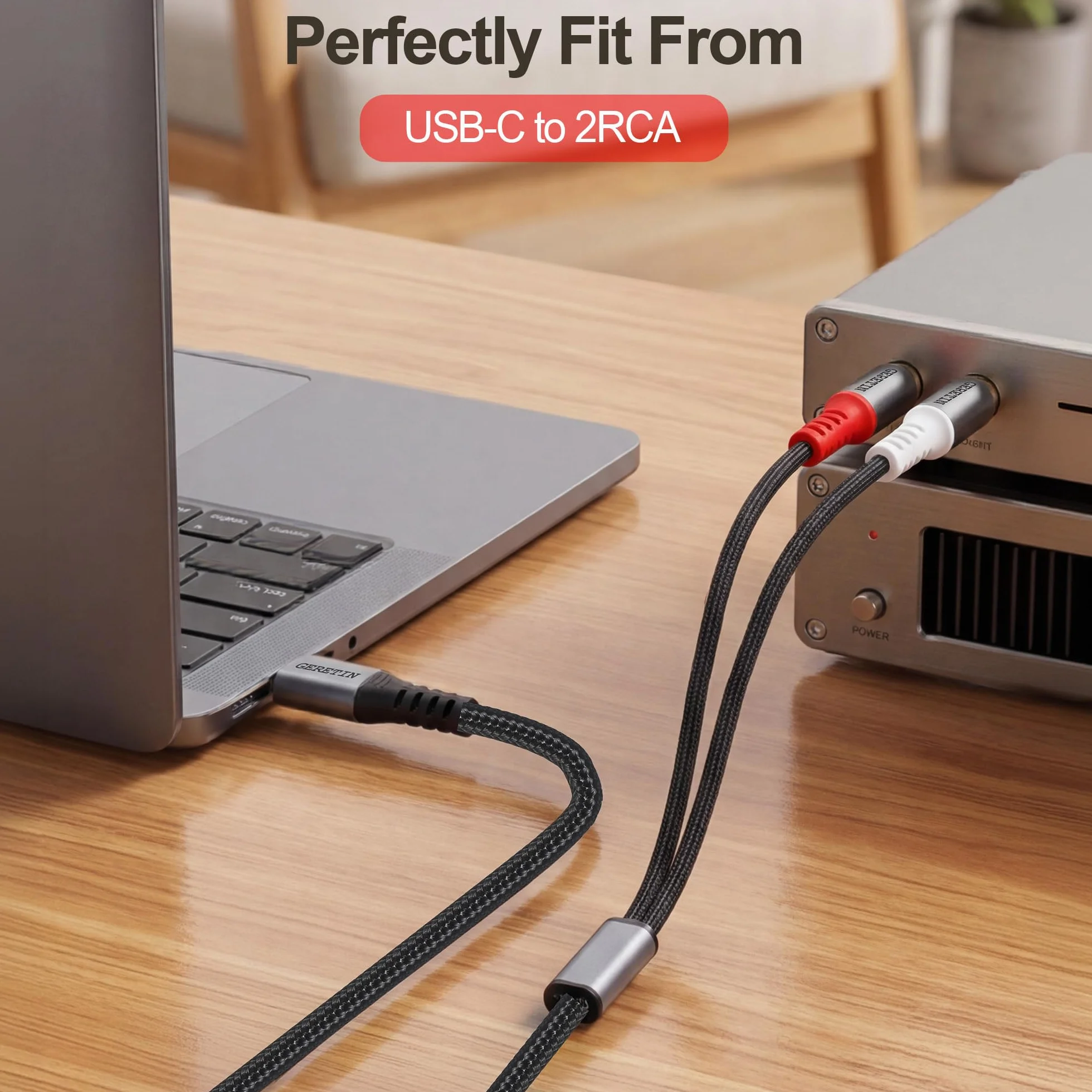 Câble Audio USB C vers 2 RCA Câble Adaptateur Type C Mâle vers 2RCA Mâle Y Auxiliaire Audio Stéréo Compatible avec Téléphone Amplificateur Enceinte HDTV Home Cinéma iPhone 16/17 Pixel 10/9-2M