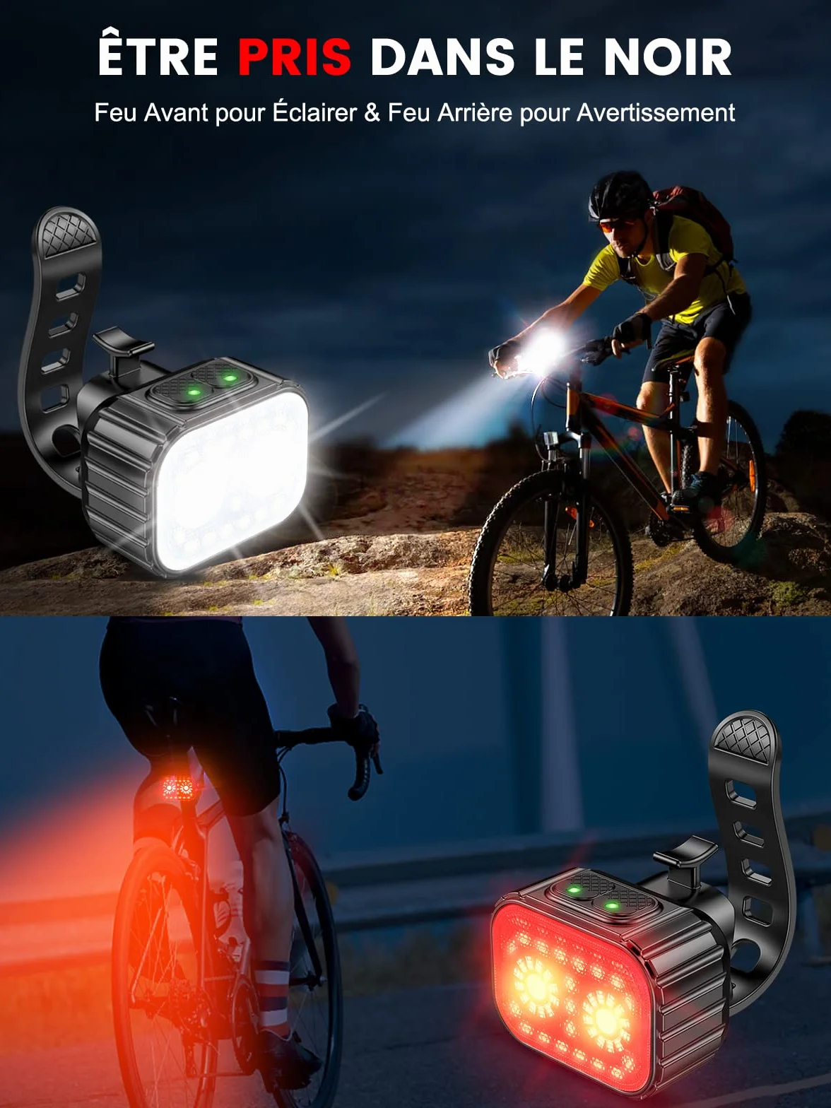 CIRYCASE Lampe Vélo LED Avant et Arrière 8+12 Modes IPX6 USB Rechargeable