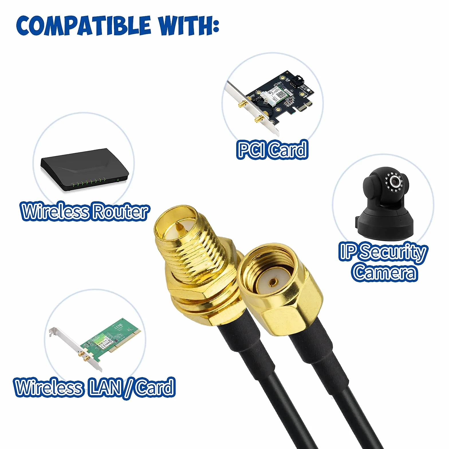 Bingfu Câble RP-SMA Rallonge Antenne WiFi 10m RG174 Mâle à Femelle Montage en Saillie pour Routeur Wi-Fi Caméra de Sécurité Adaptateur de Carte Réseau Sans Fil Mini PCIE