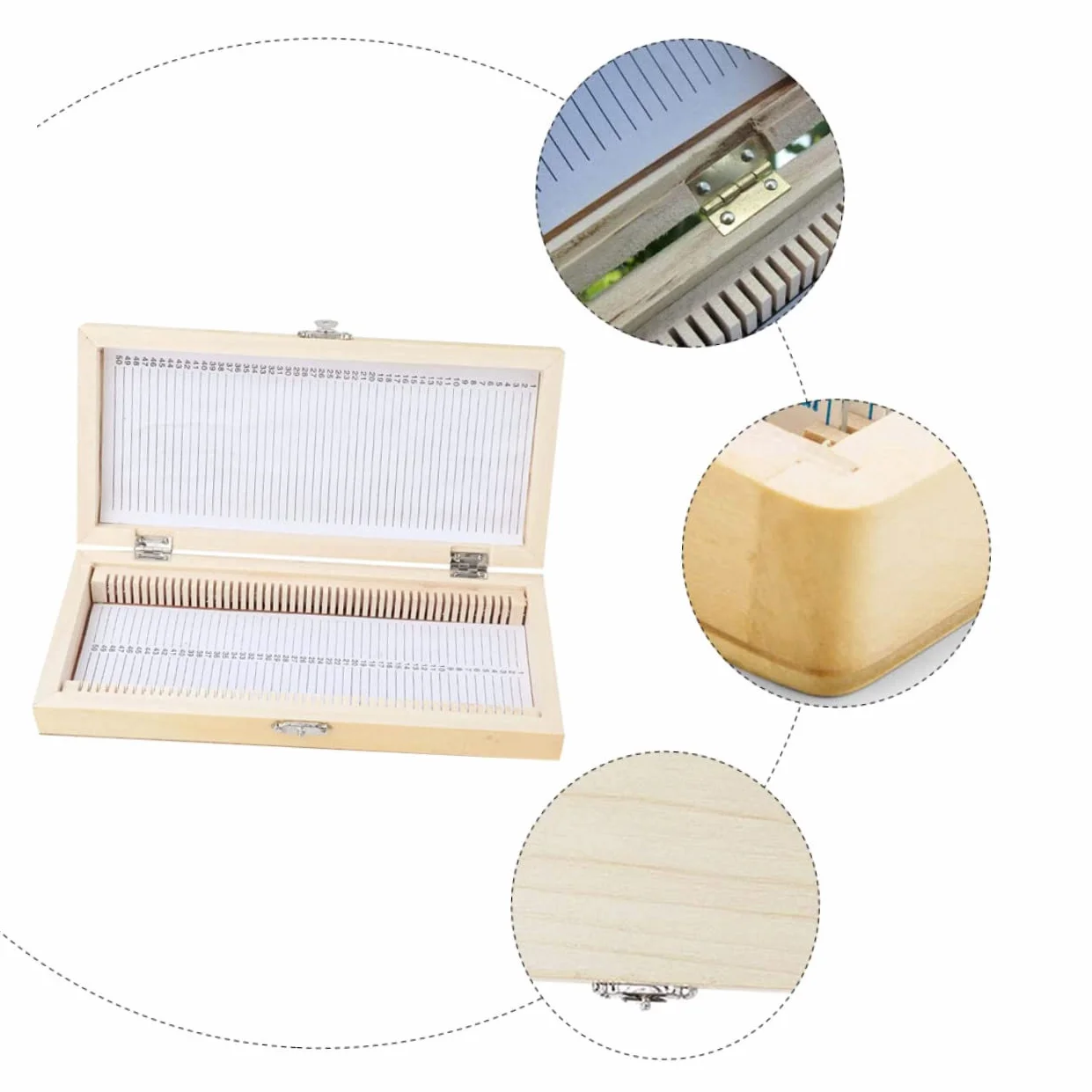Amosfun Boîte Coulissante en Bois Compacte et Facile à Transporter Compartiments Numérotés pour 50 Lames de Microscope pour Collection de Spécimens